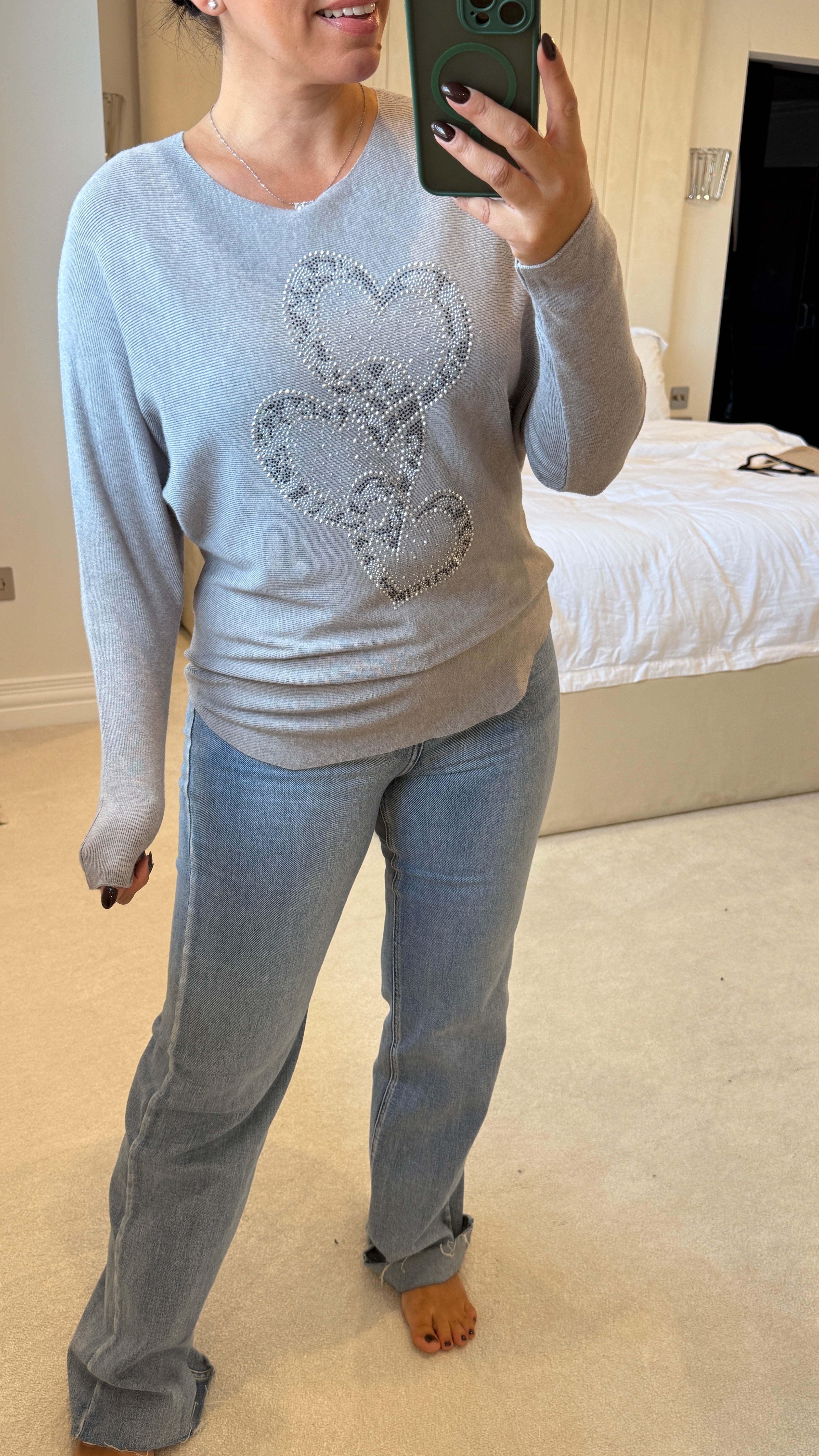 Kara Diamante Heart Detail Knit Jumper