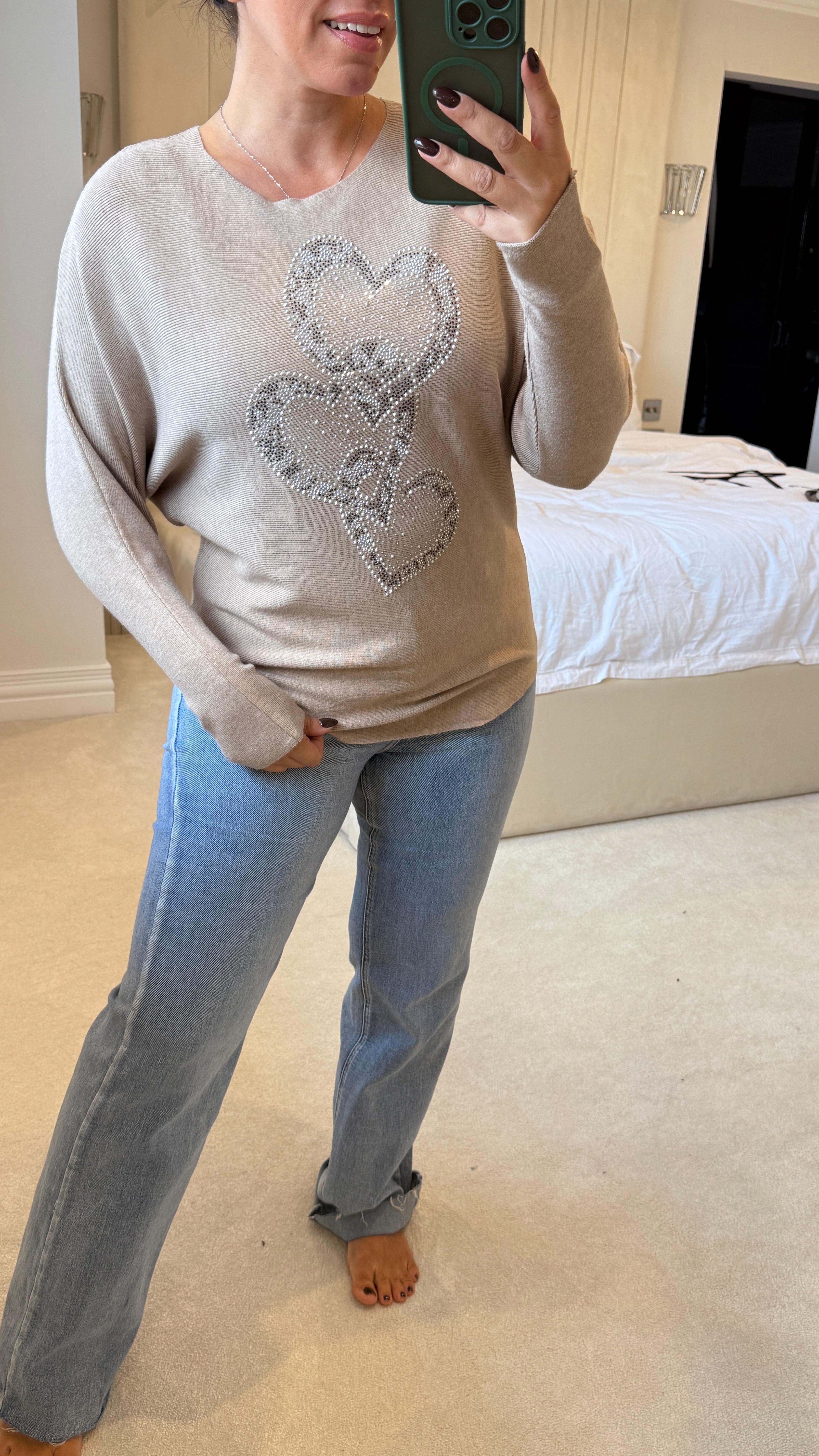 Kara Diamante Heart Detail Knit Jumper