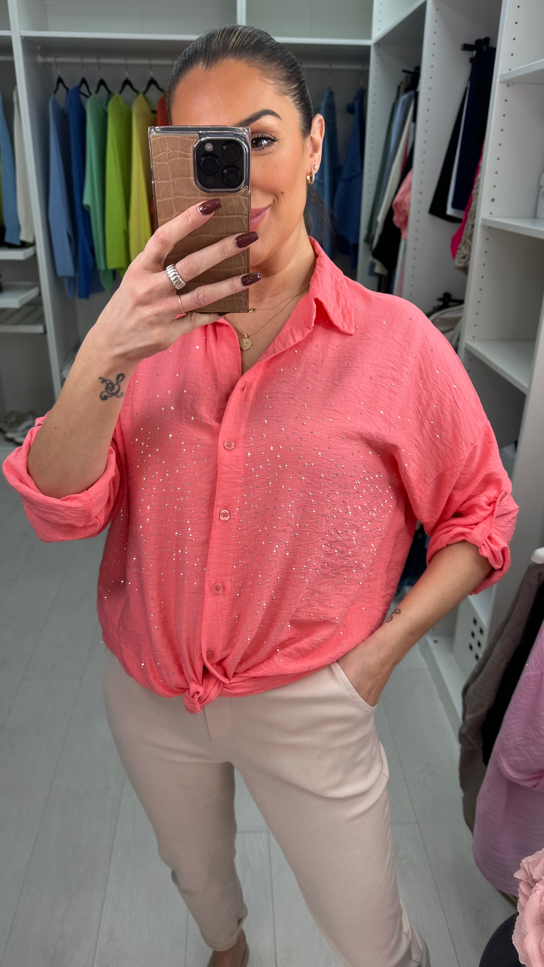 Melanie Crepe Diamante Detailed Shirt