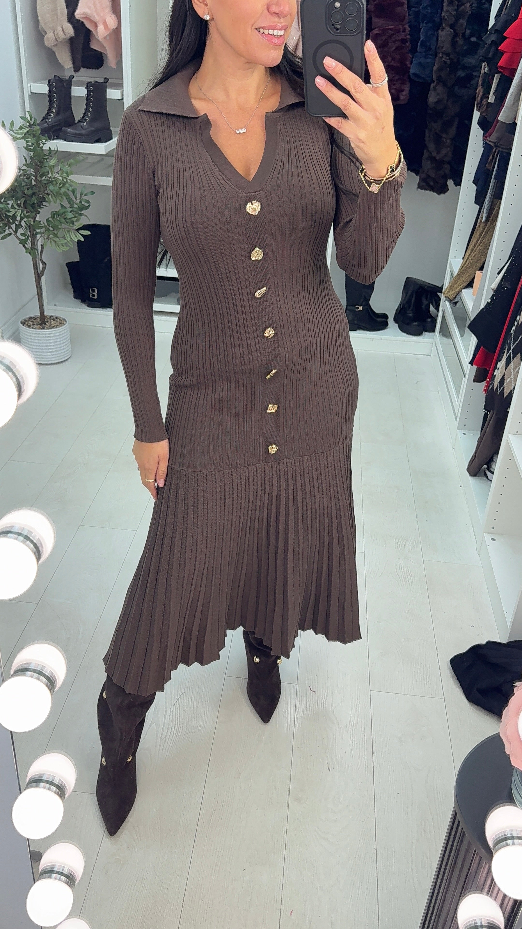 Tori Button Detail Rib Maxi Dress