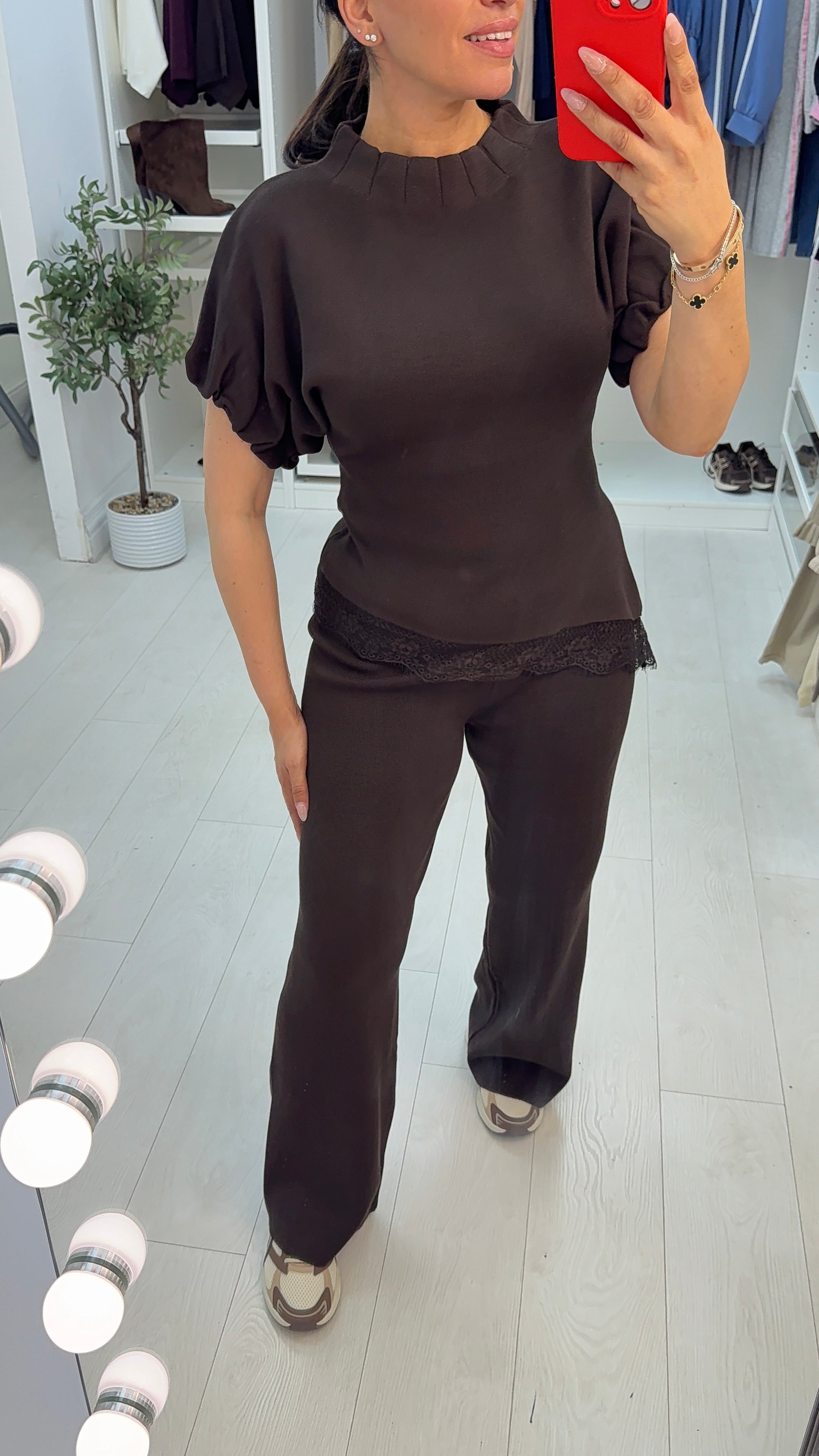 Oriella Plain Lace Trim Asymmetric Co-Ord Set