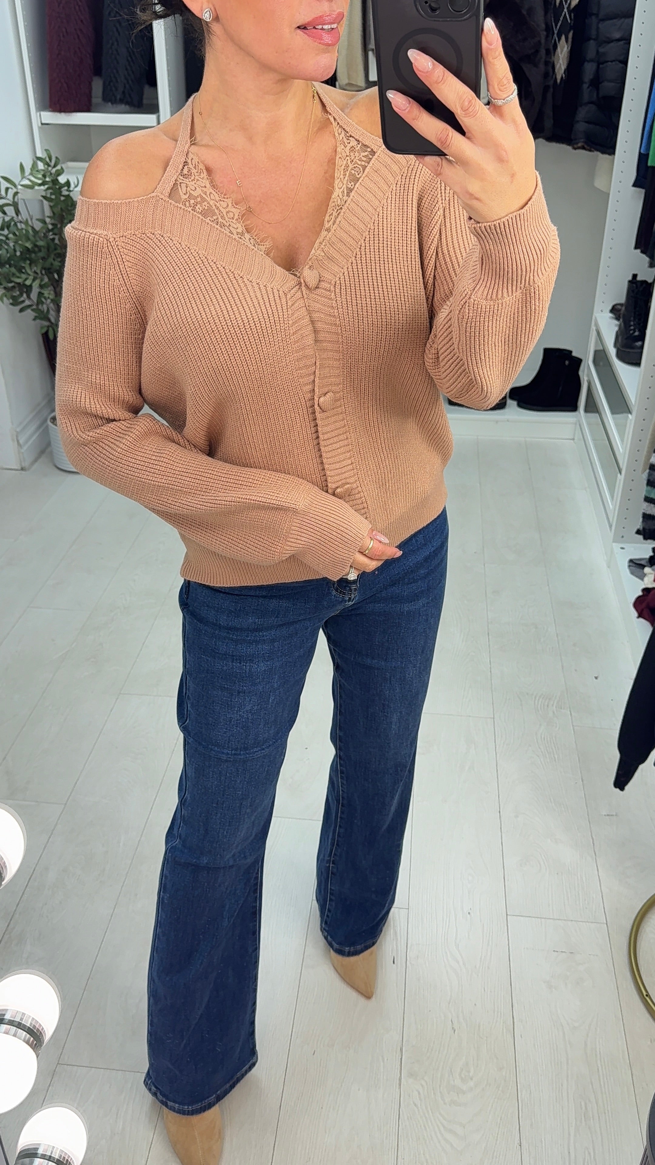 Kyah Heart Button Lace Strap Knitted Jumper