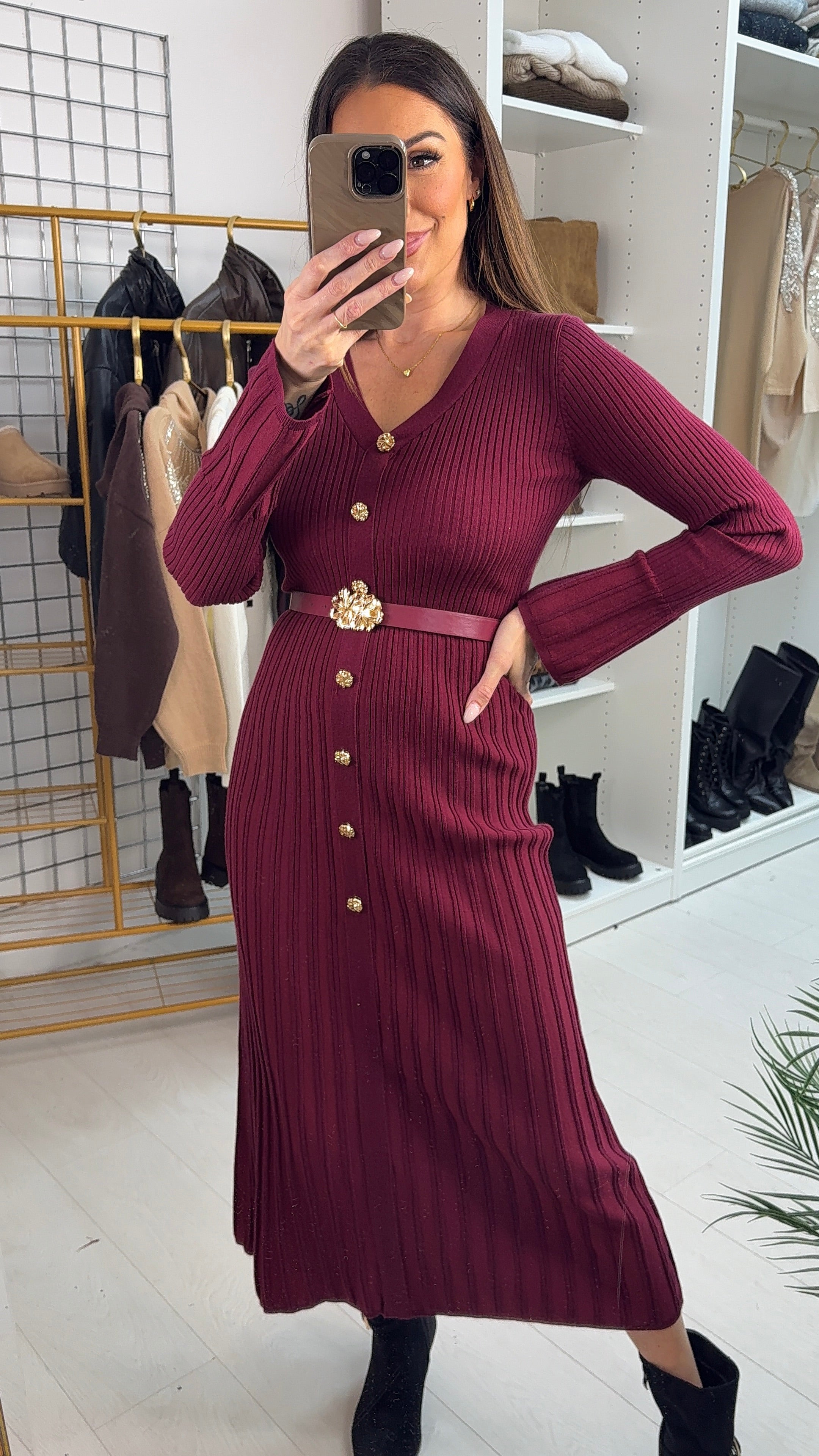 Miranda Embellished Button Belted Maxi Dress