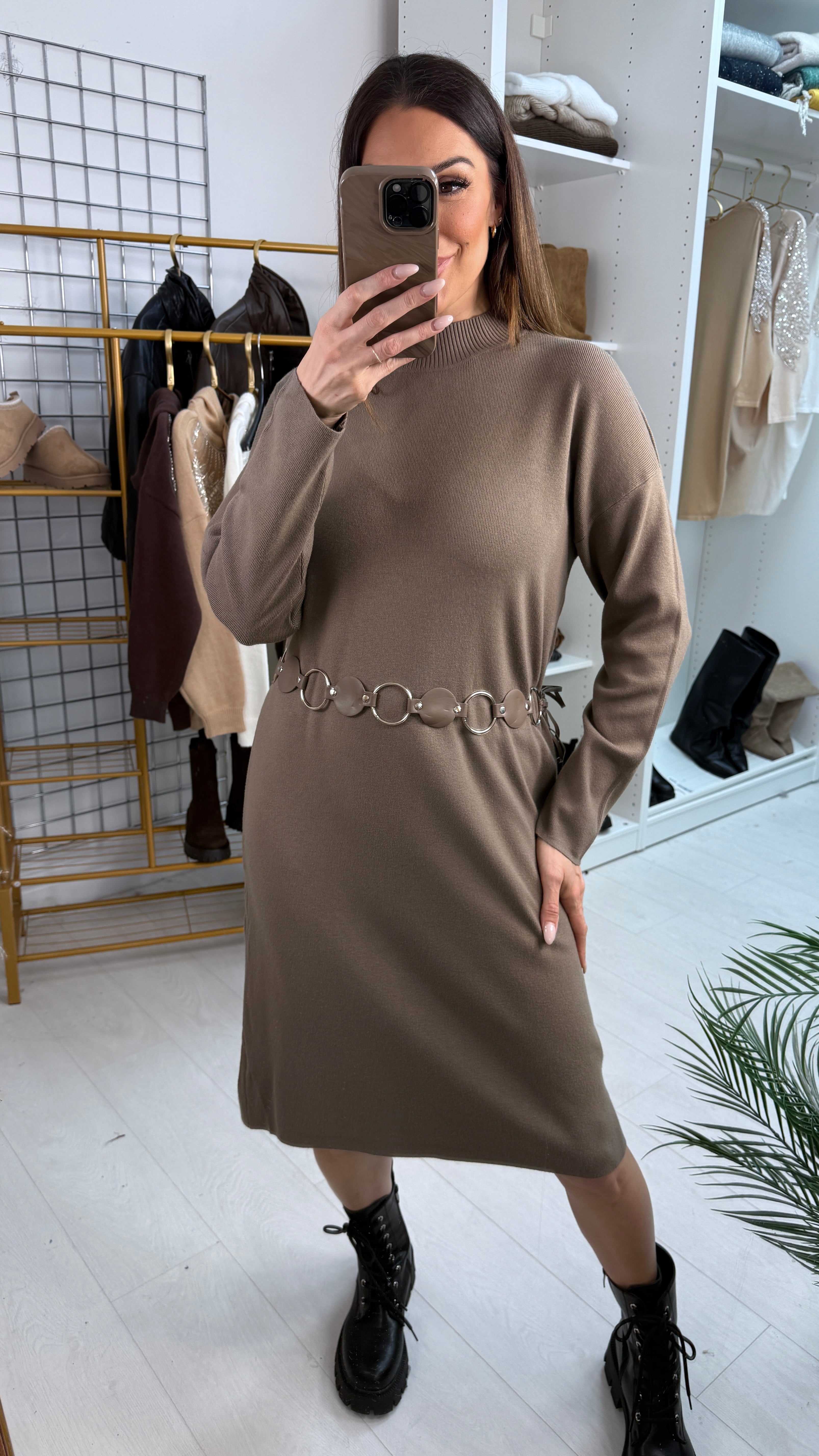 Olly Plain Belted Maxi Jumper Dress