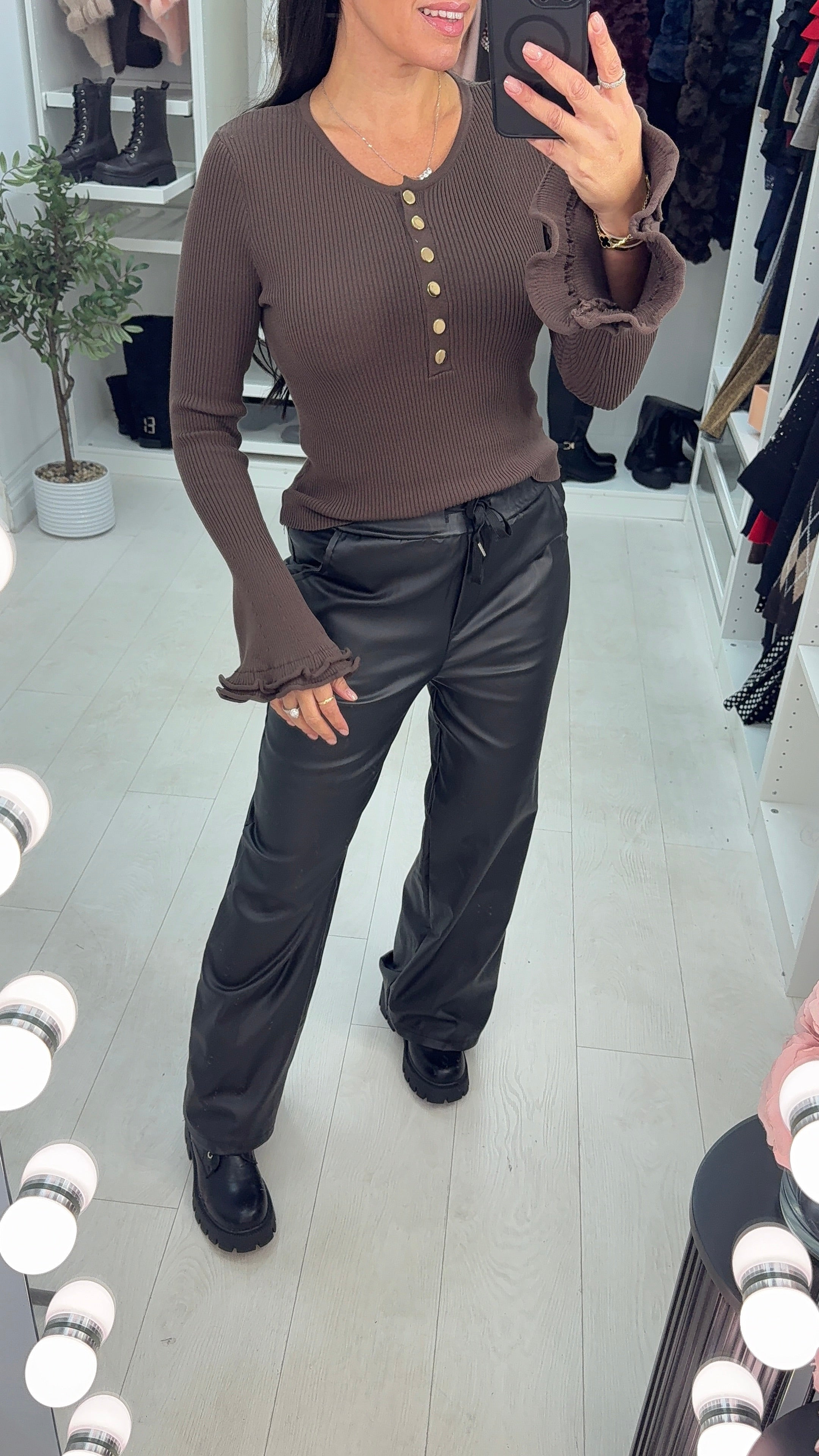 Nicky Plain Button Front Bell Sleeve Top