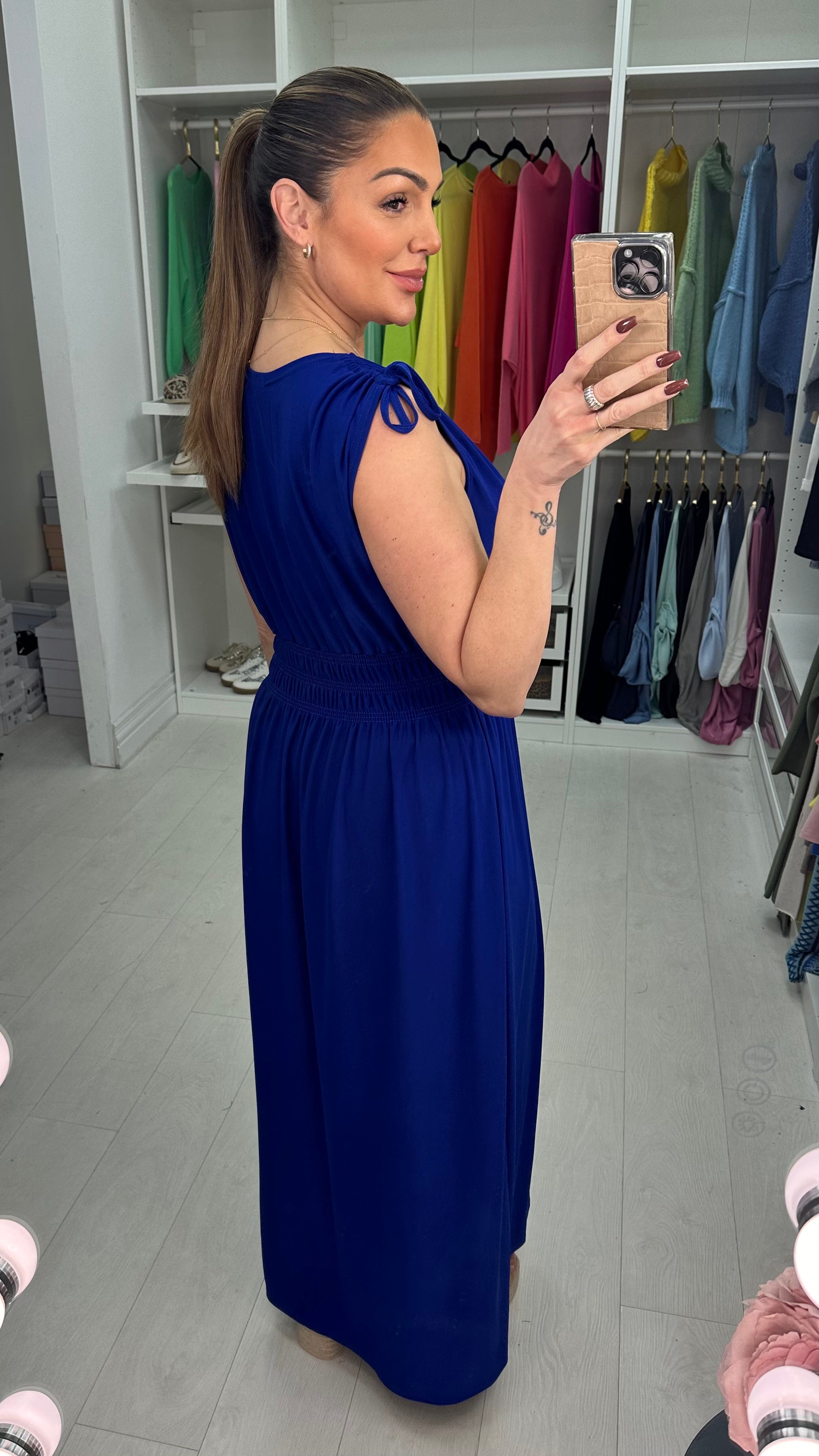 Kaci Plain Shirred Waist V Neck Maxi Magic Dress