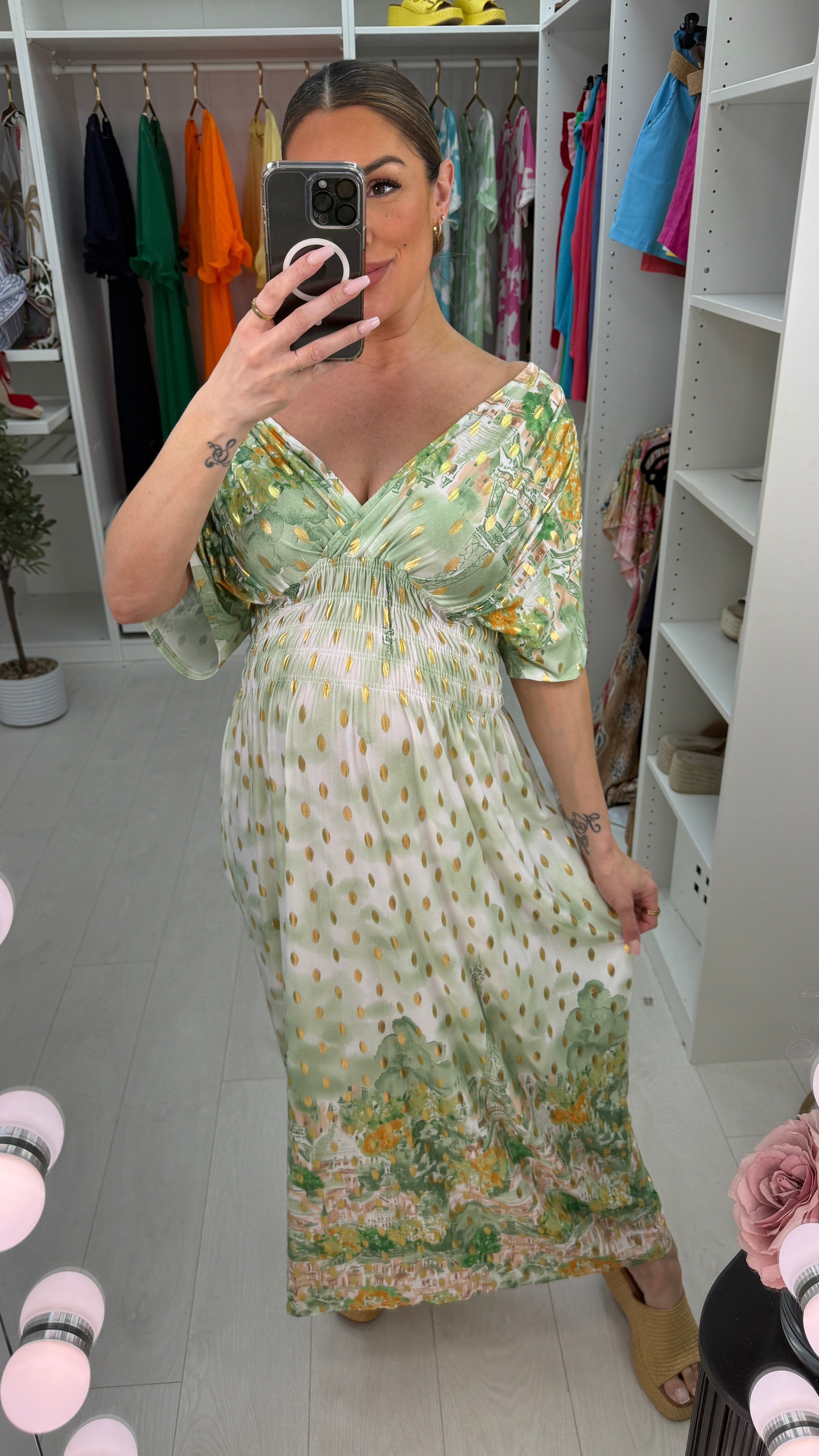 Lissia Paris Print Shirred Waist Magic Maxi Dress