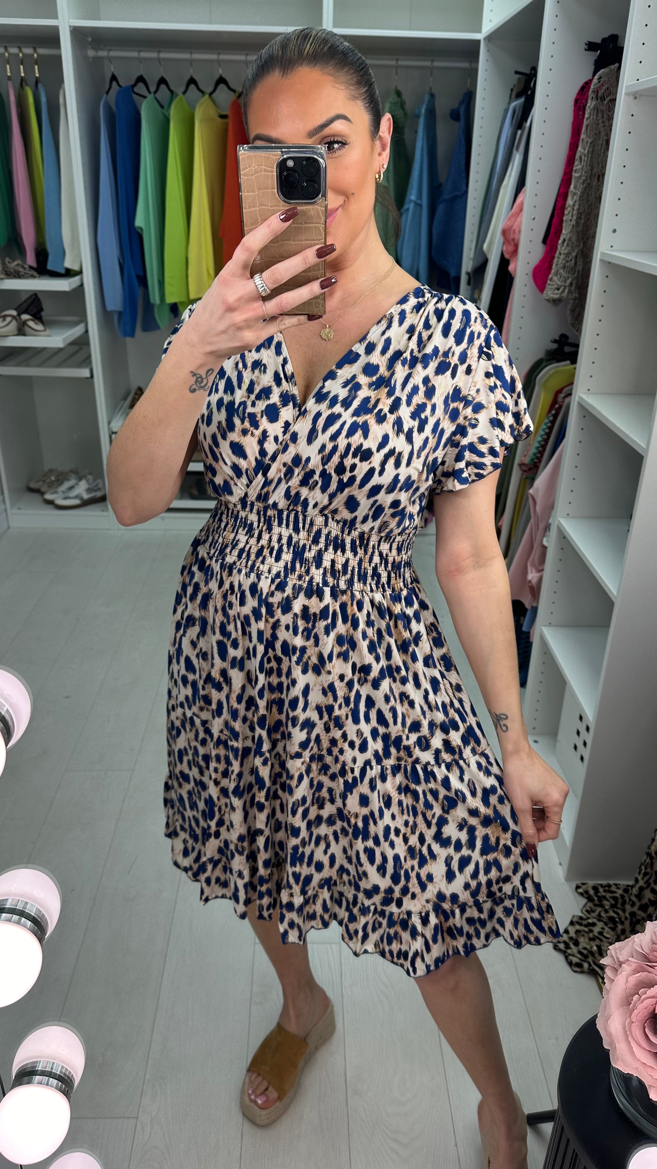 Renee Leopard Print Frill Sleeve Midi Magic Dress