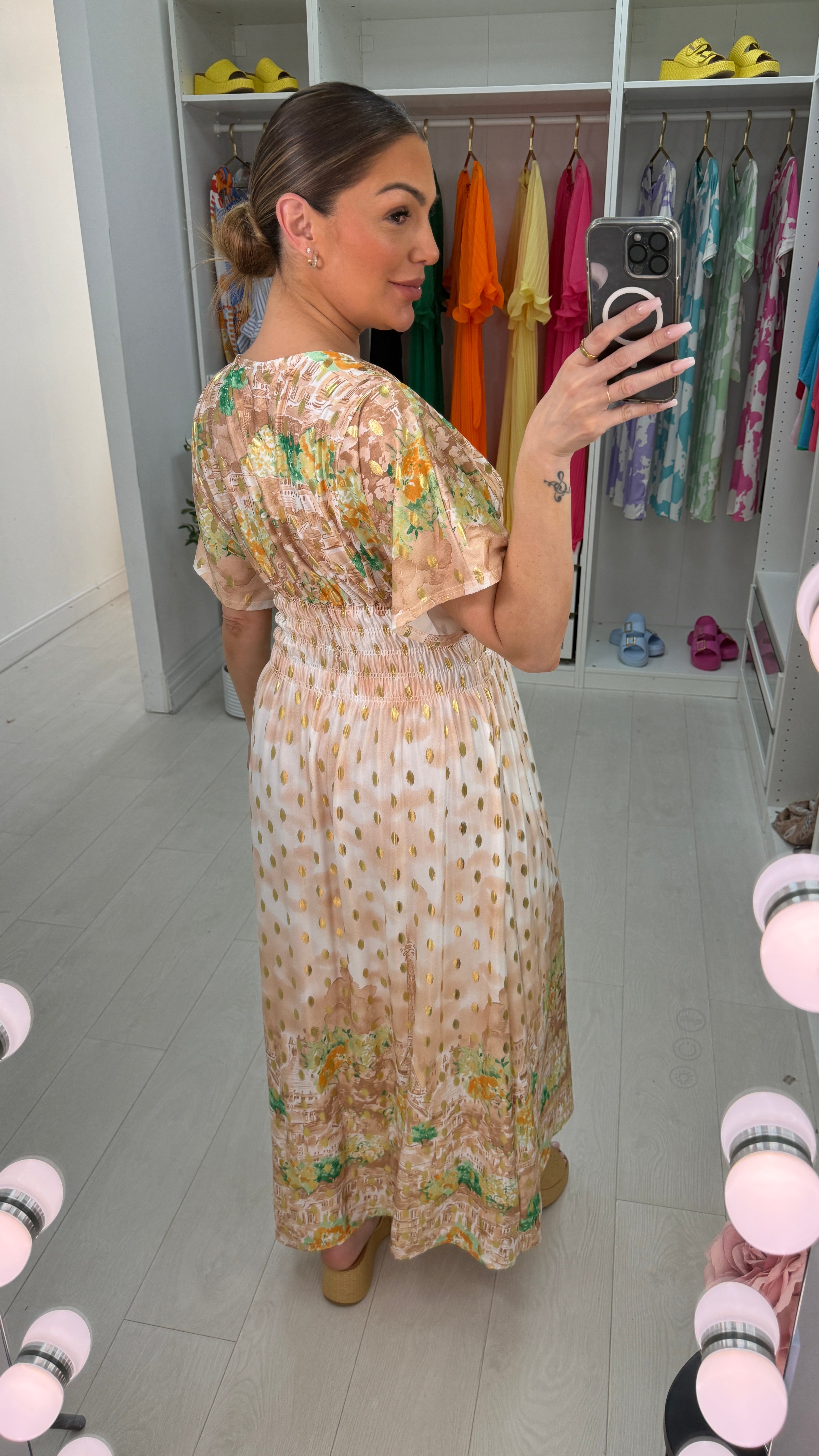 Lissia Paris Print Shirred Waist Magic Maxi Dress