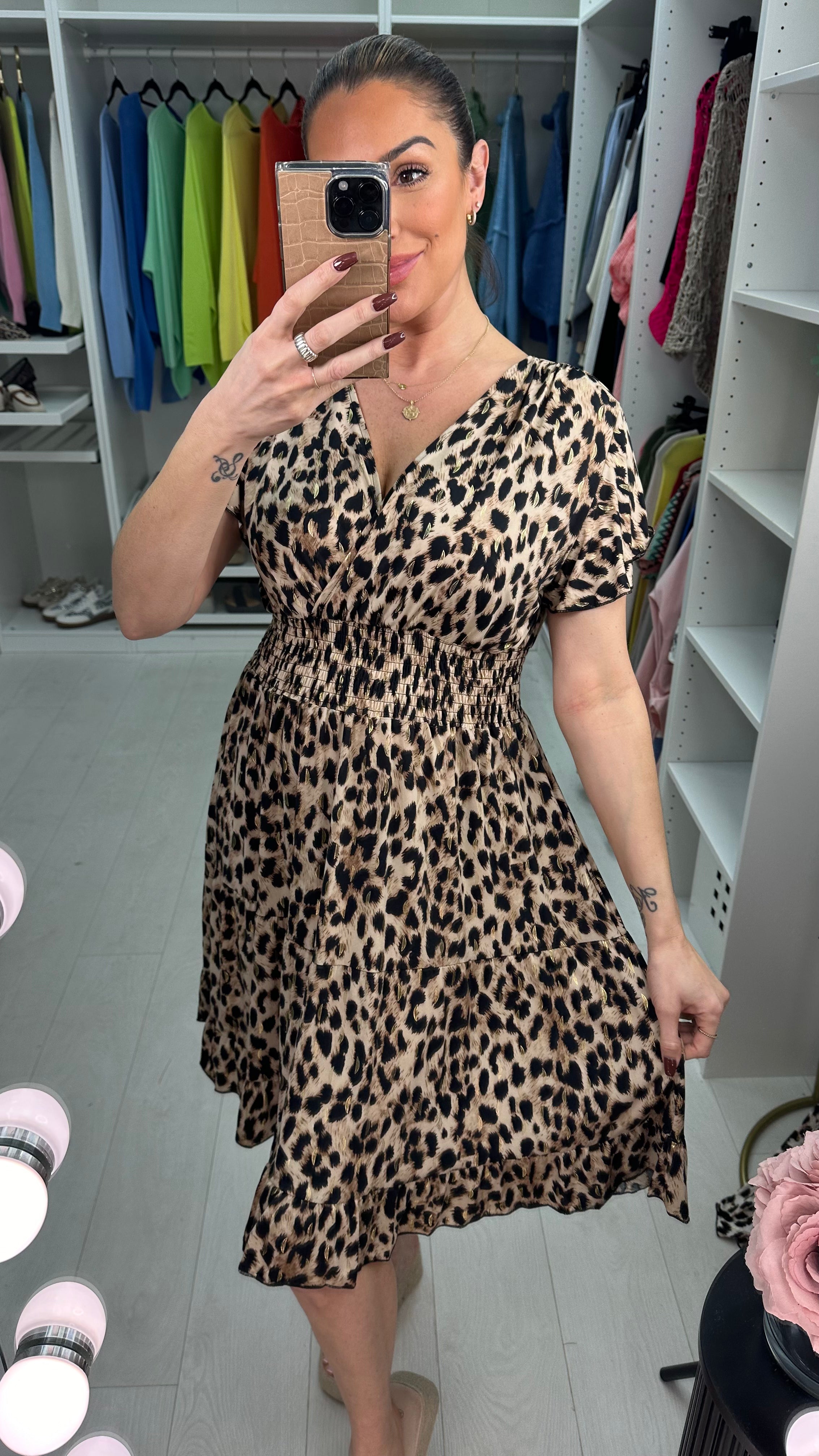 Renee Leopard Print Frill Sleeve Midi Magic Dress