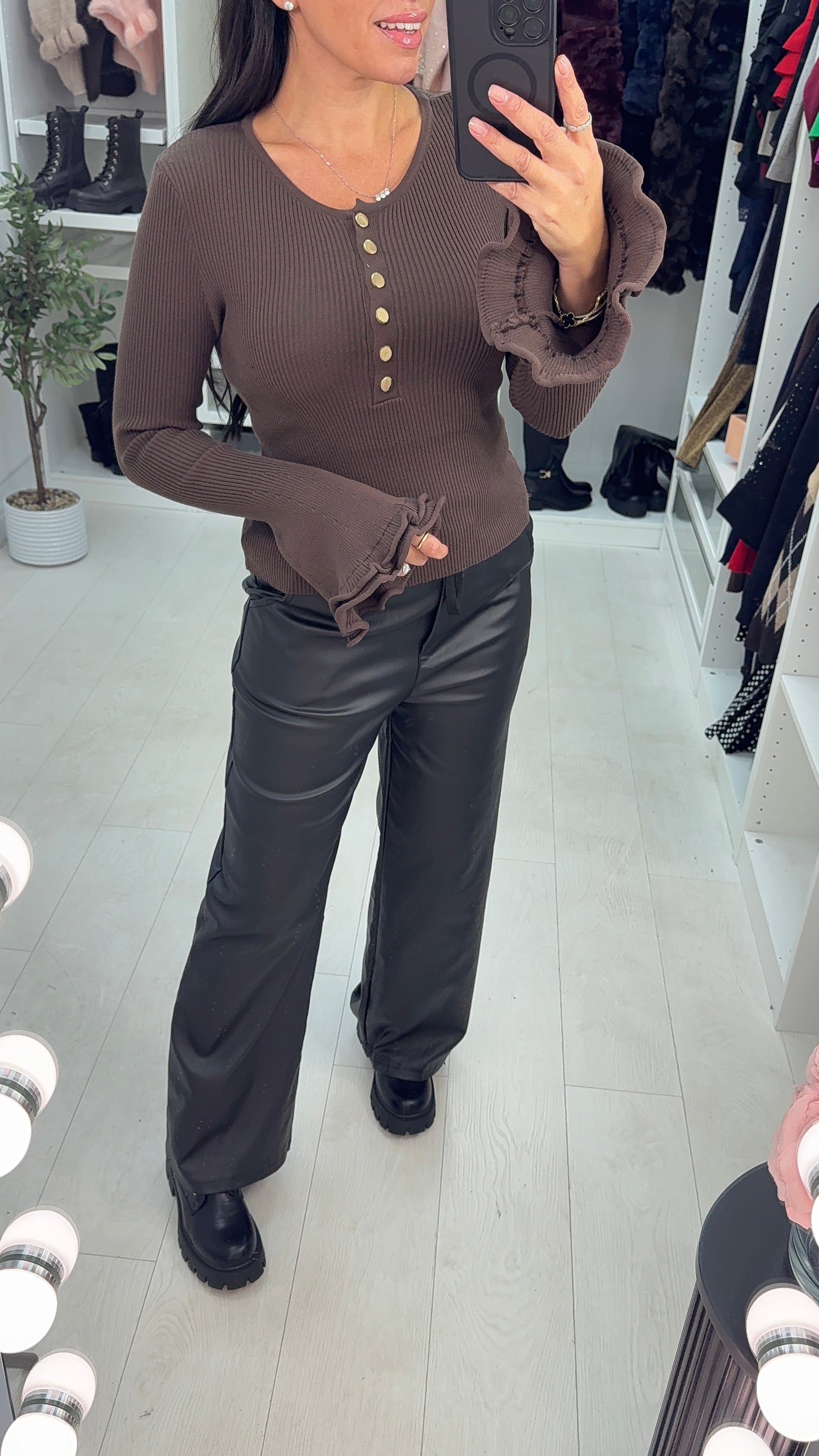 Nicky Plain Button Front Bell Sleeve Top