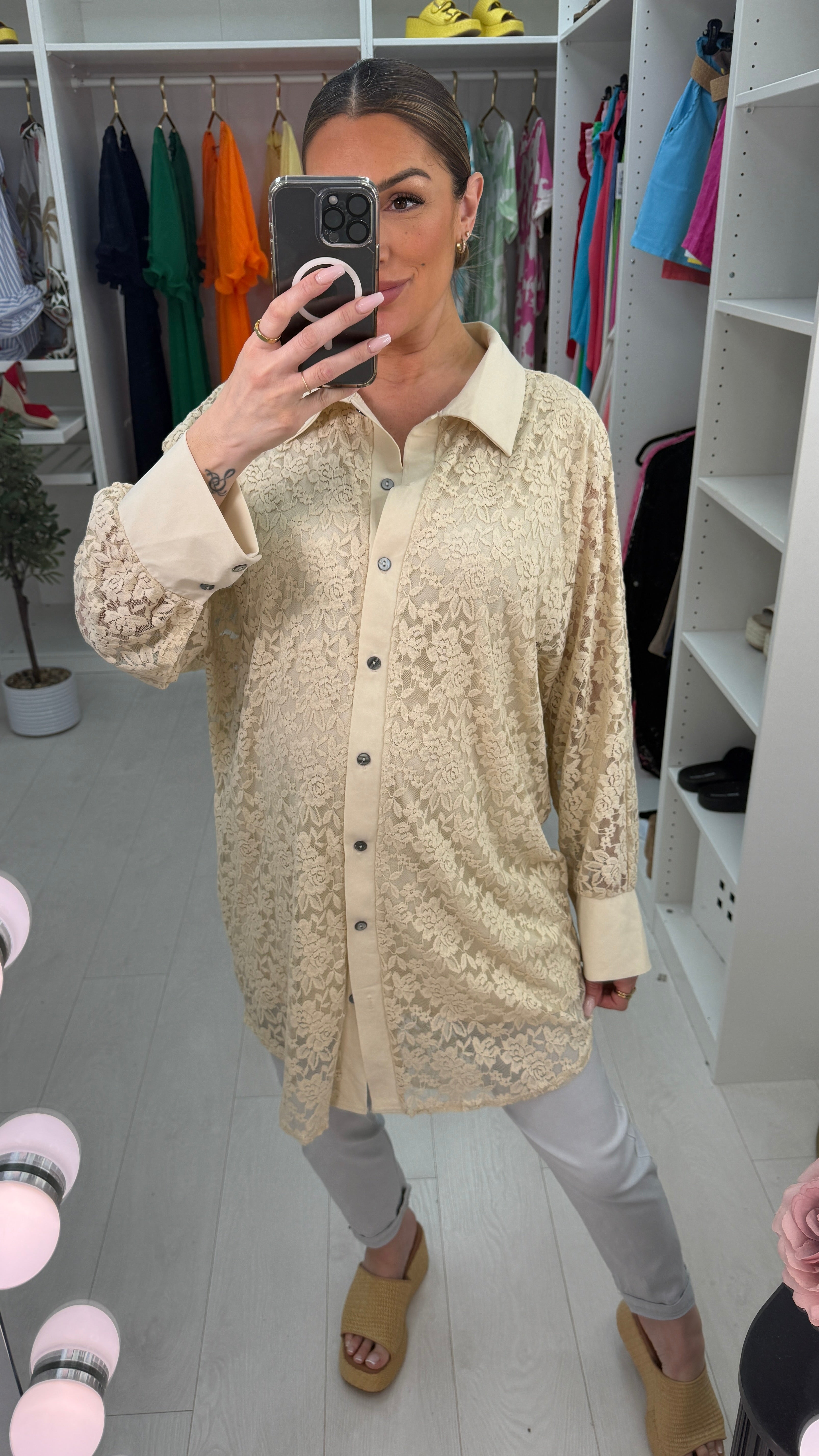 Diana Floral Lace Oversized Longline Shirt