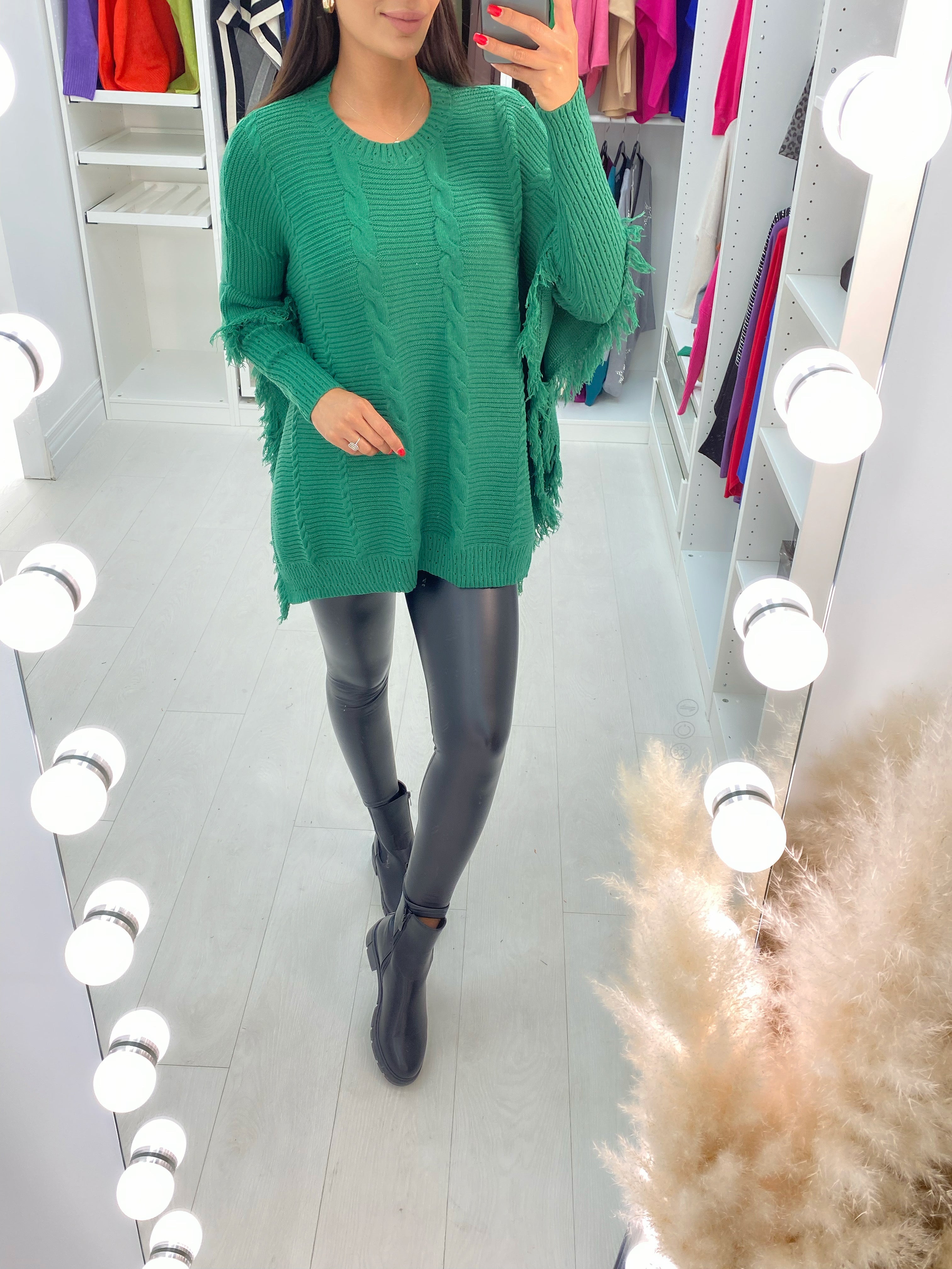 Candela Pleated Knit Tassel Poncho Jumper