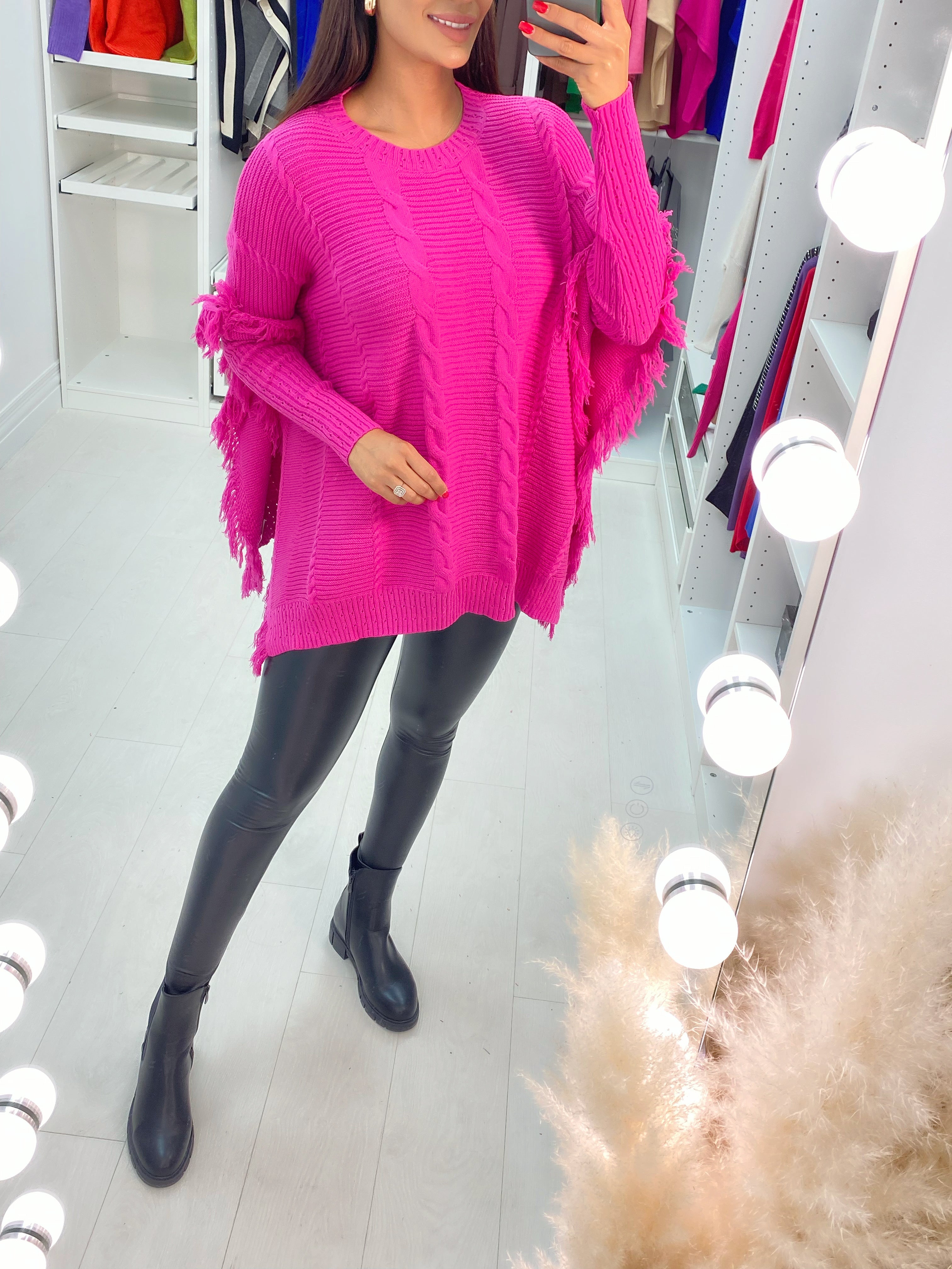 Candela Pleated Knit Tassel Poncho Jumper