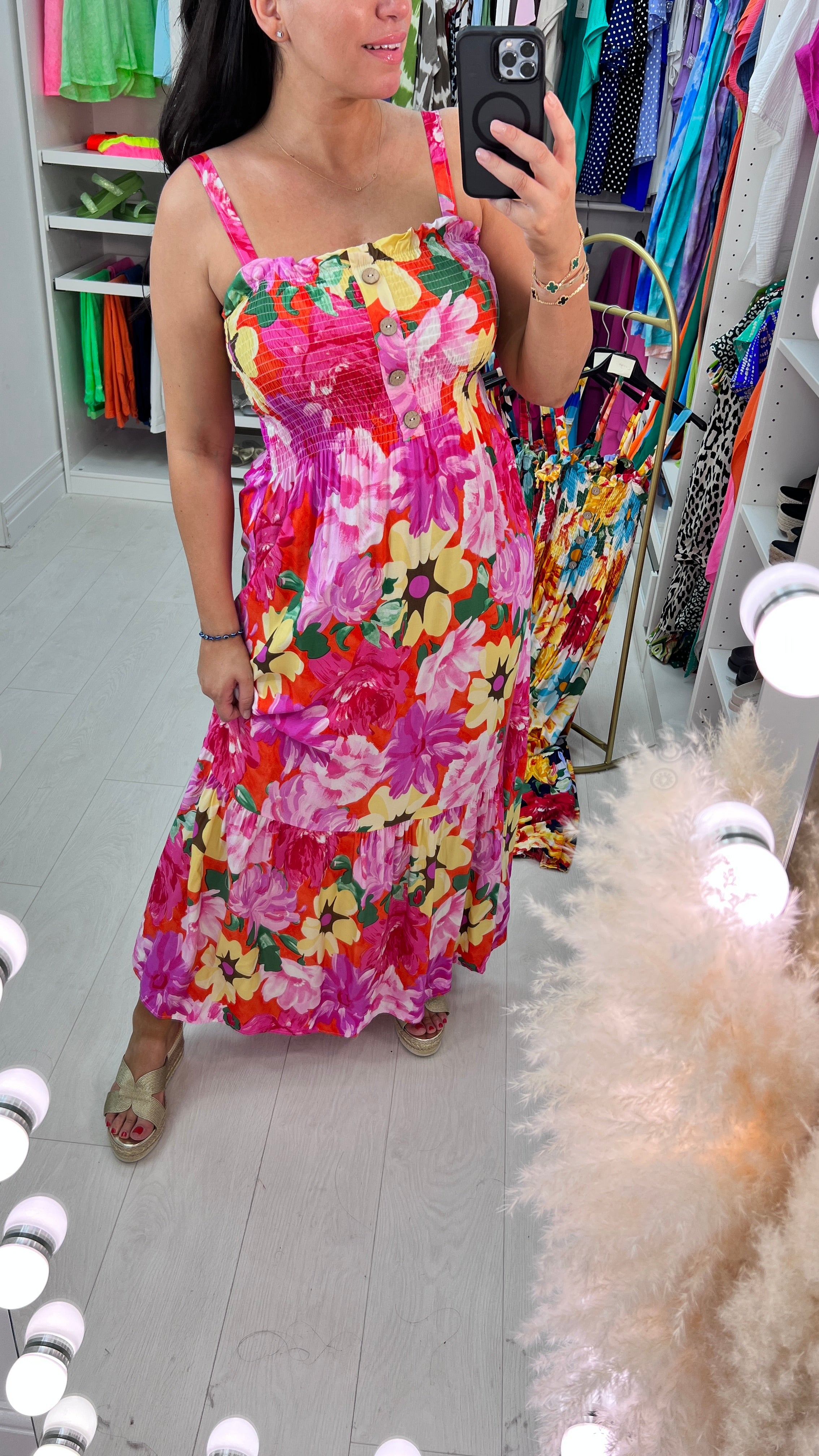 Dicle Elasticated Bust Button Detail Floral Print Dress