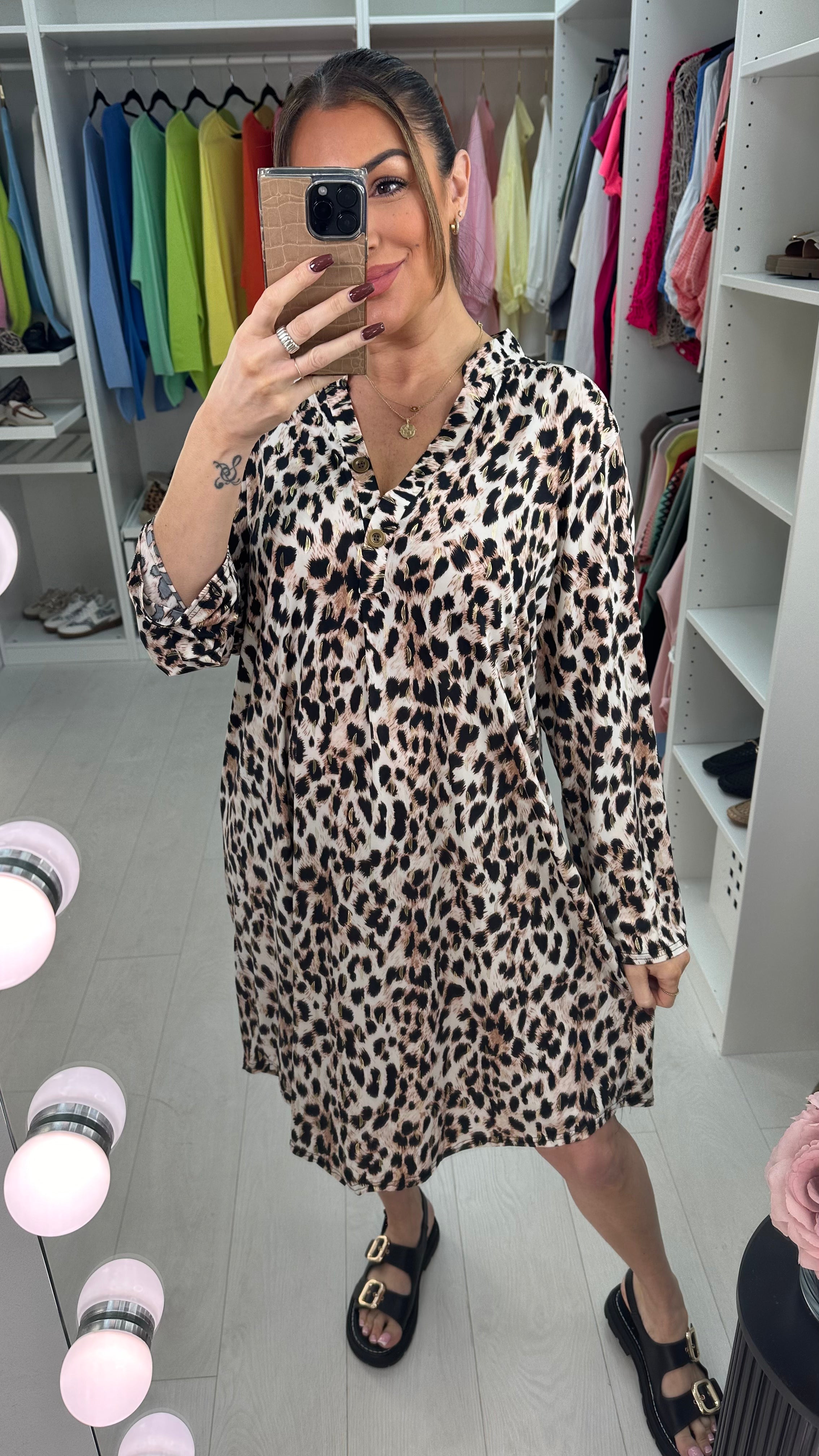 Gemina Leopard Print V Neck Magic Dress