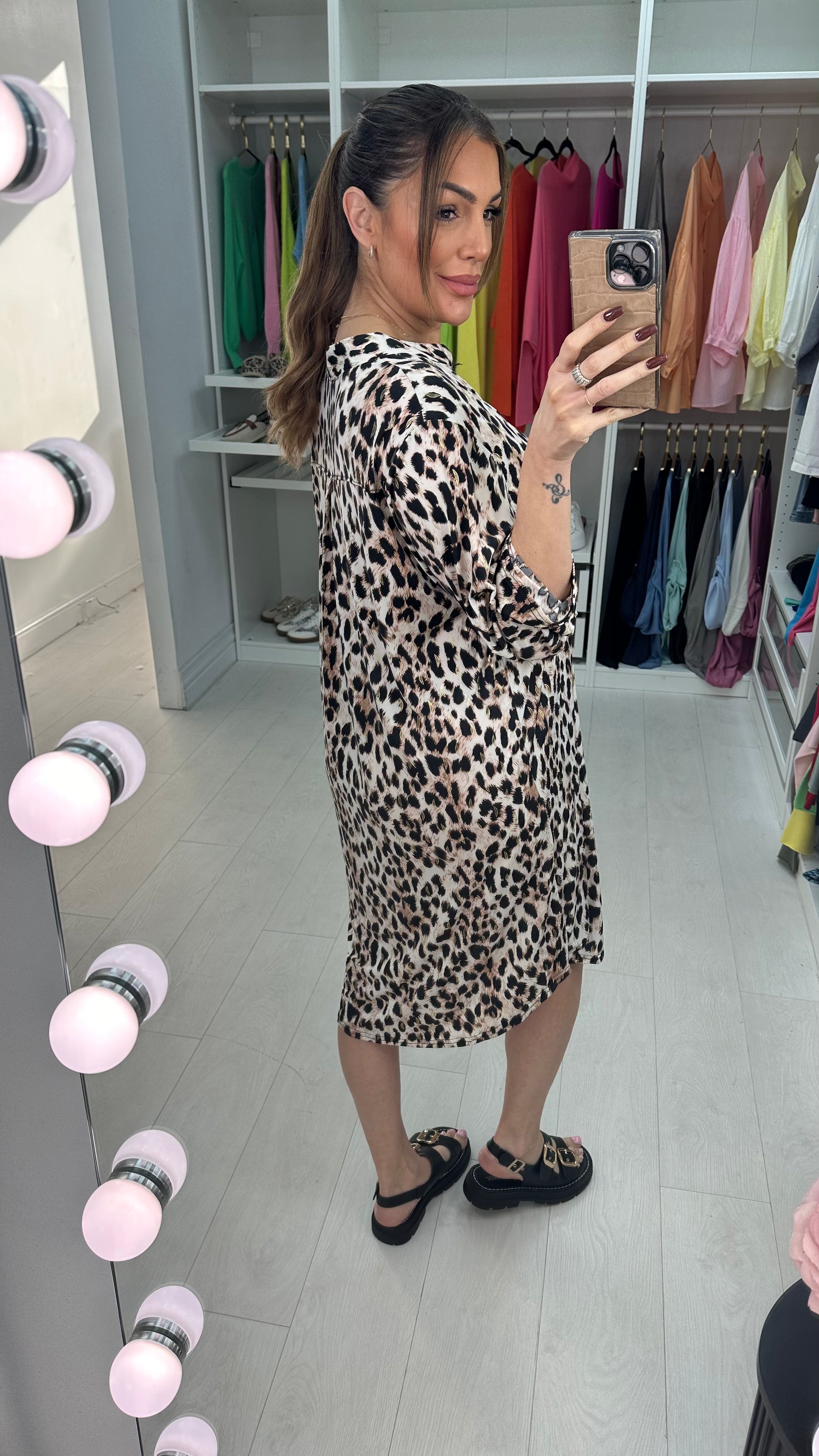 Gemina Leopard Print V Neck Magic Dress