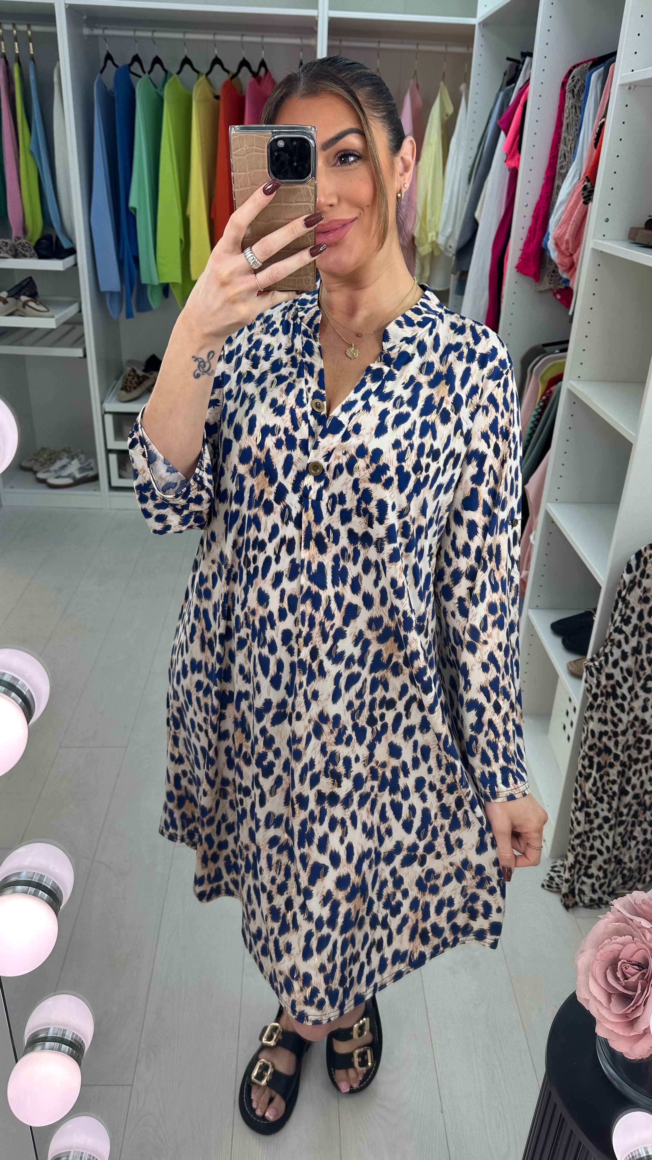 Gemina Leopard Print V Neck Magic Dress