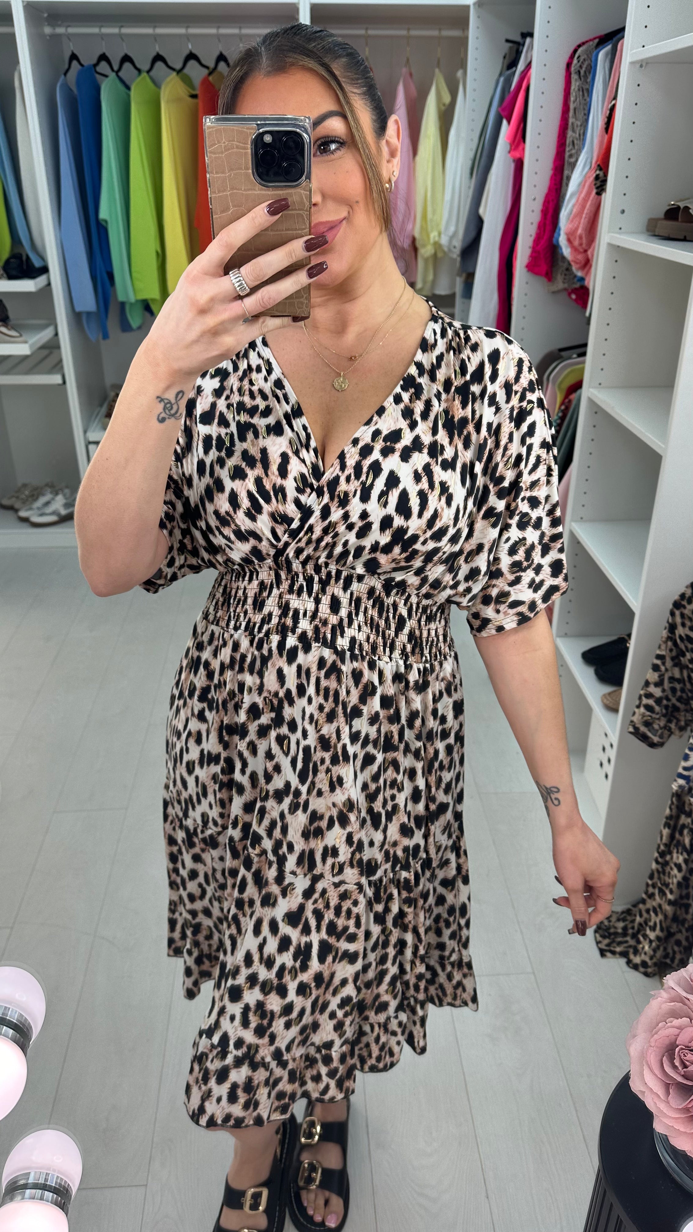 Angie Leopard Print Floaty Midi Magic Dress