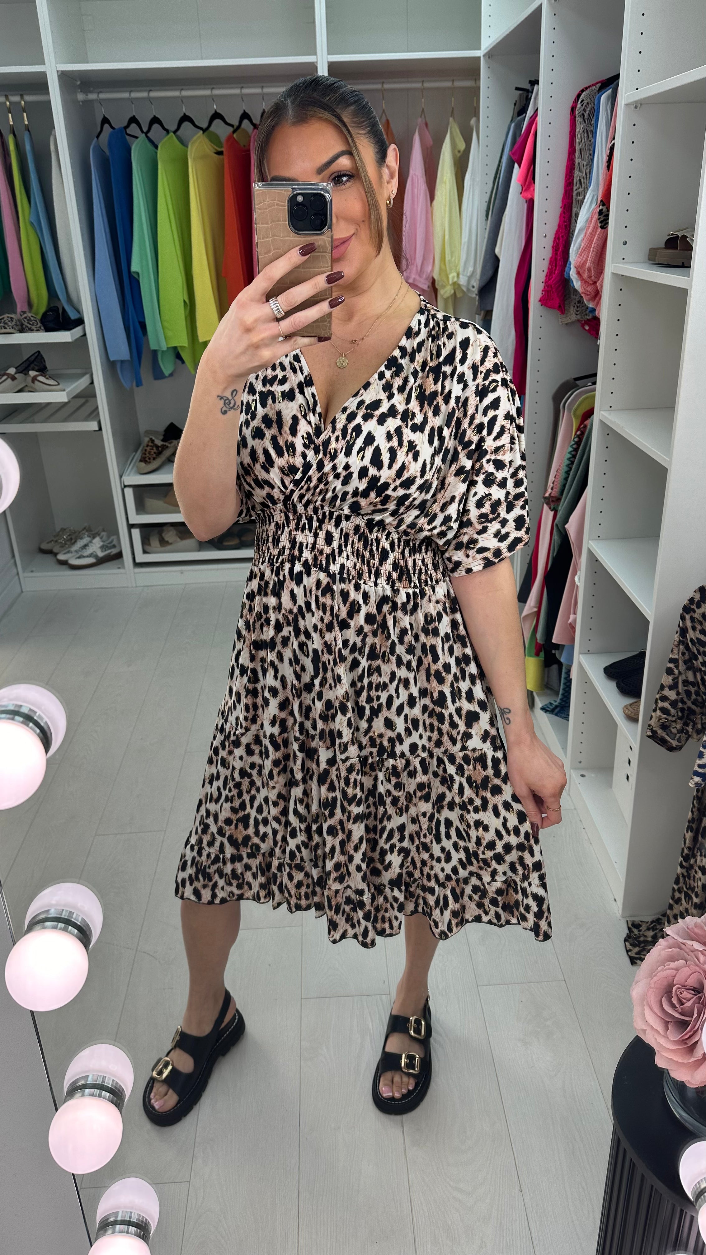 Angie Leopard Print Floaty Midi Magic Dress