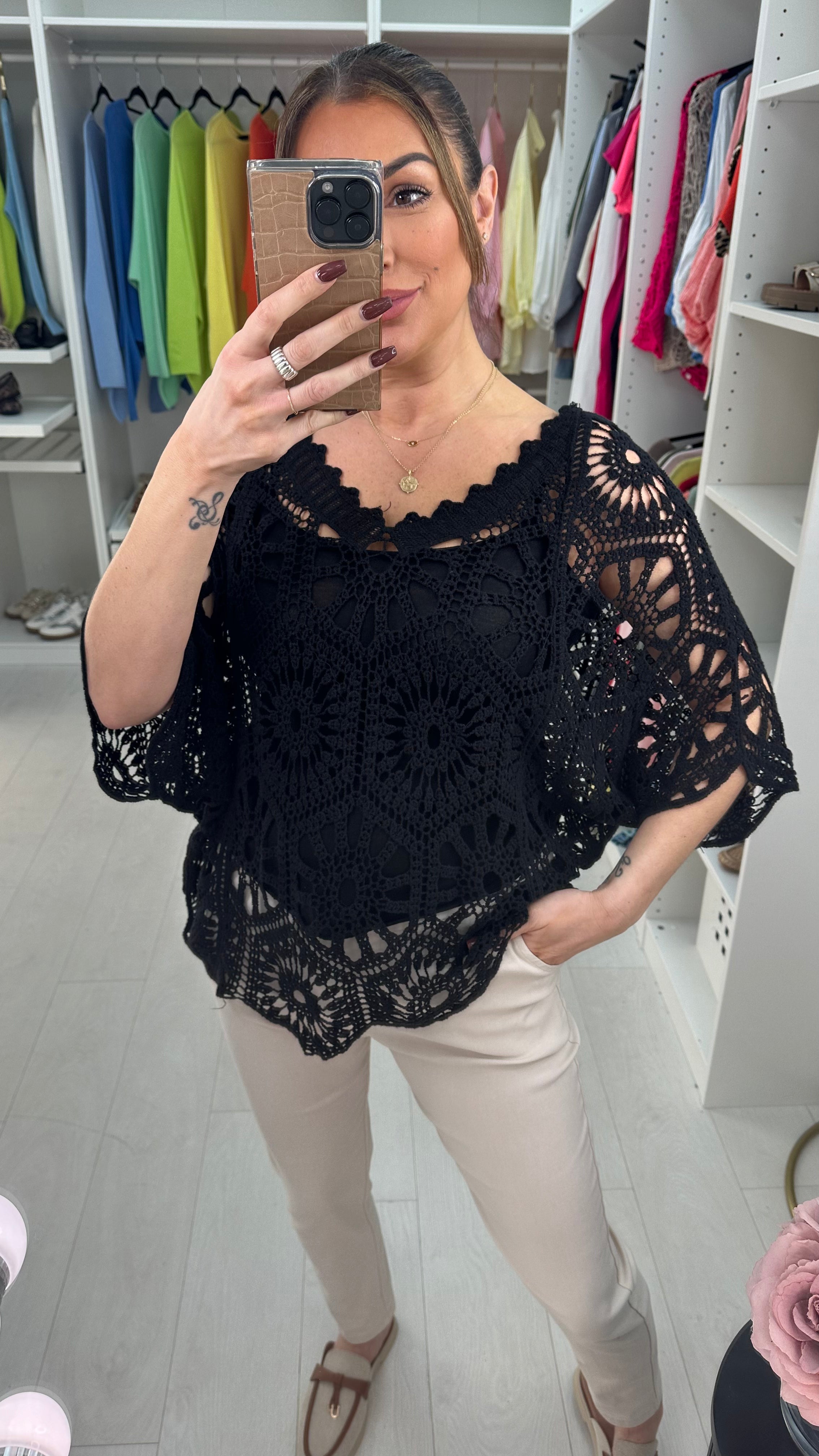 Tiana Crochet Batwing Sleeve Top