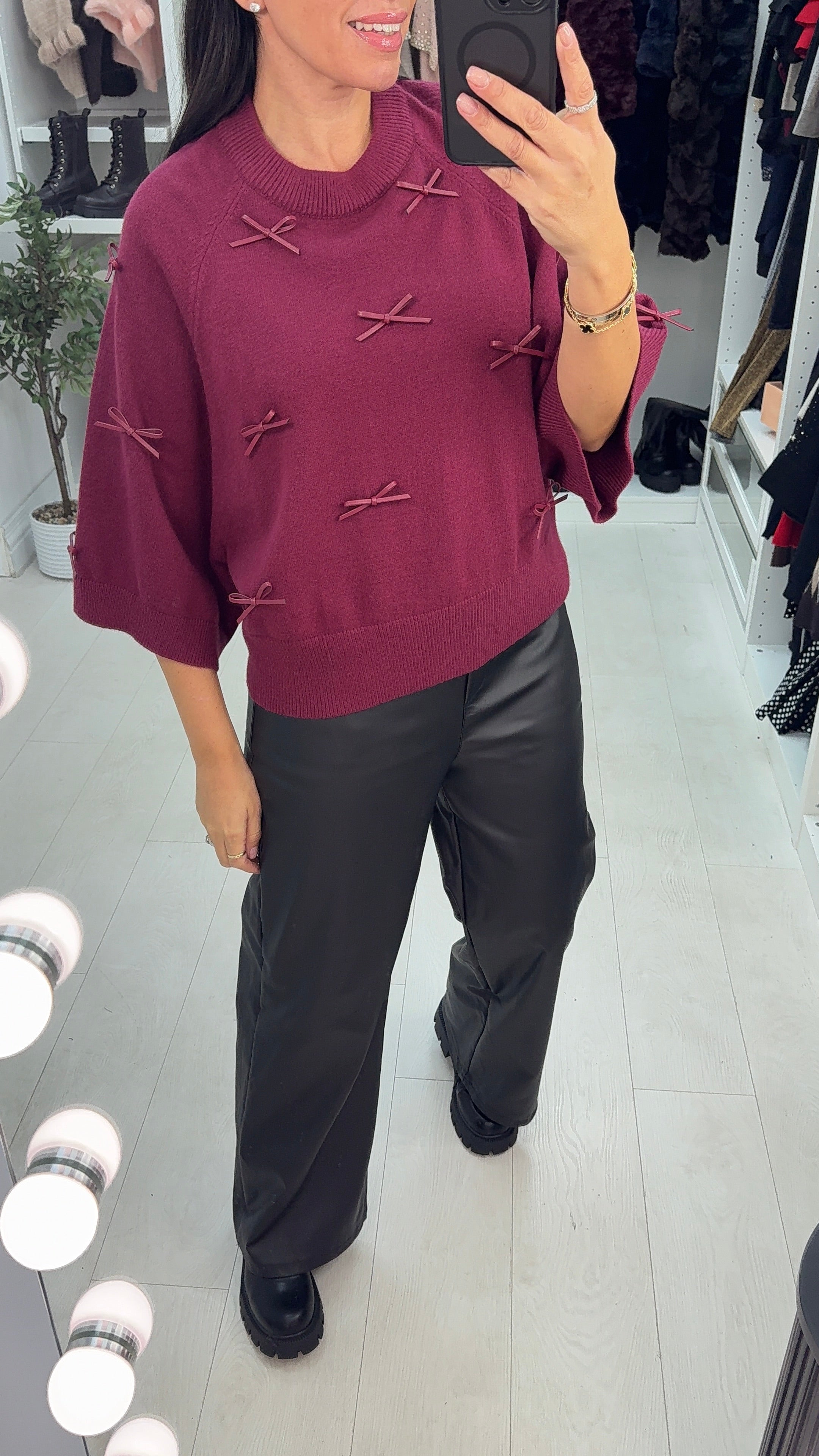 Gosia Faux Leather Bow Detailed Jumper