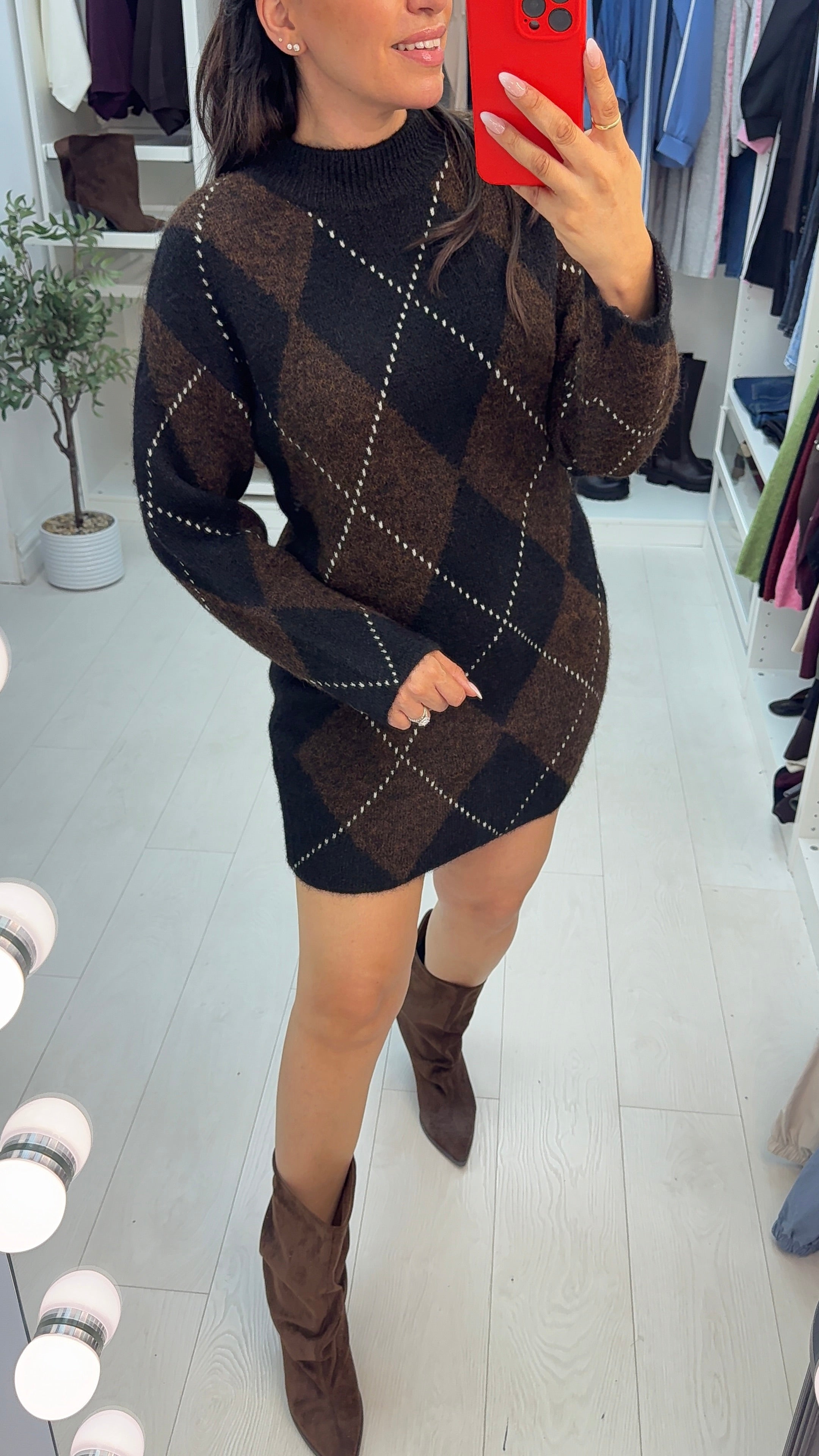 Glorie Argyle Print Jumper Dress