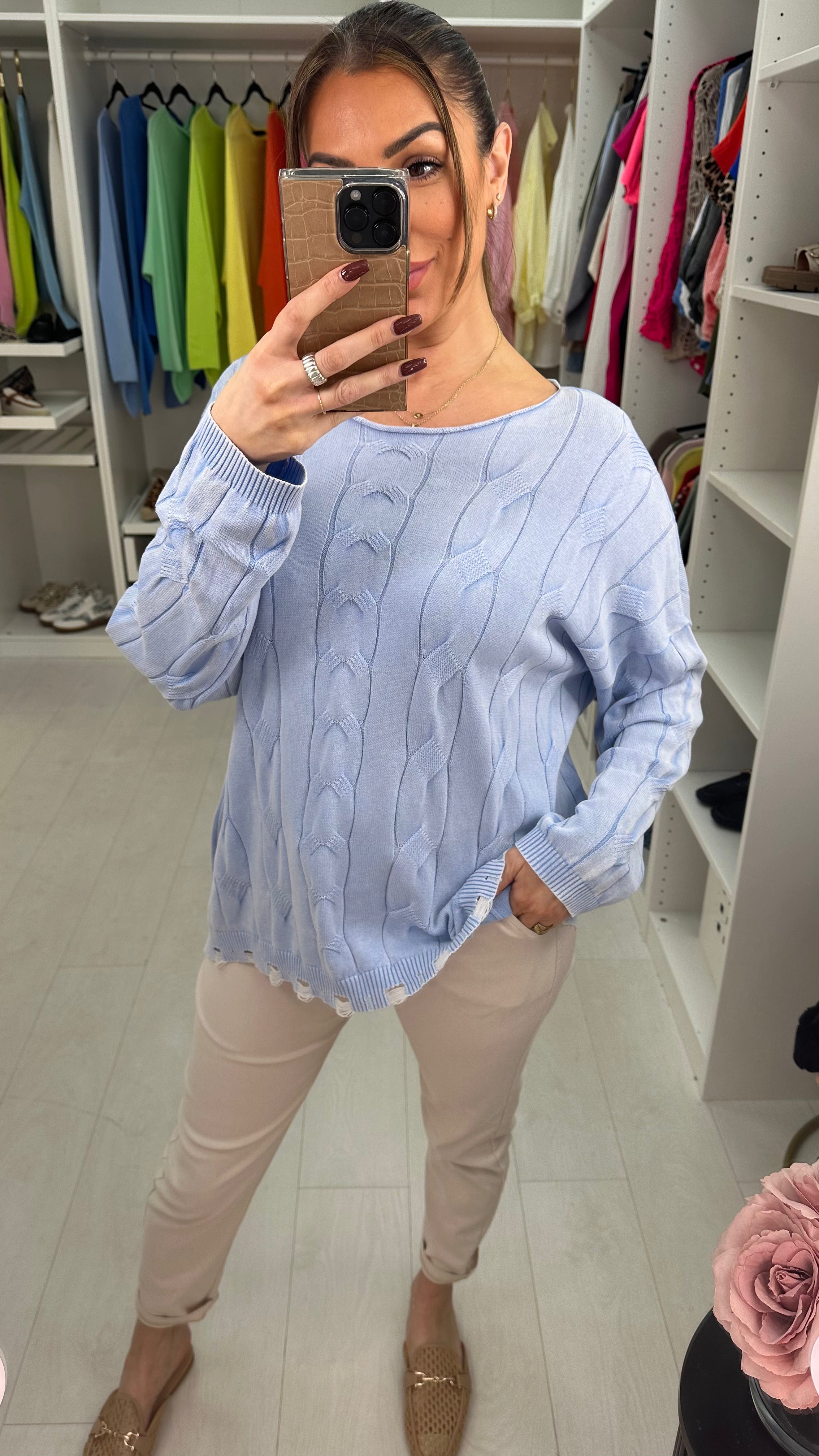 Courtney Plain Round Neck Cable Knit Sweatshirt