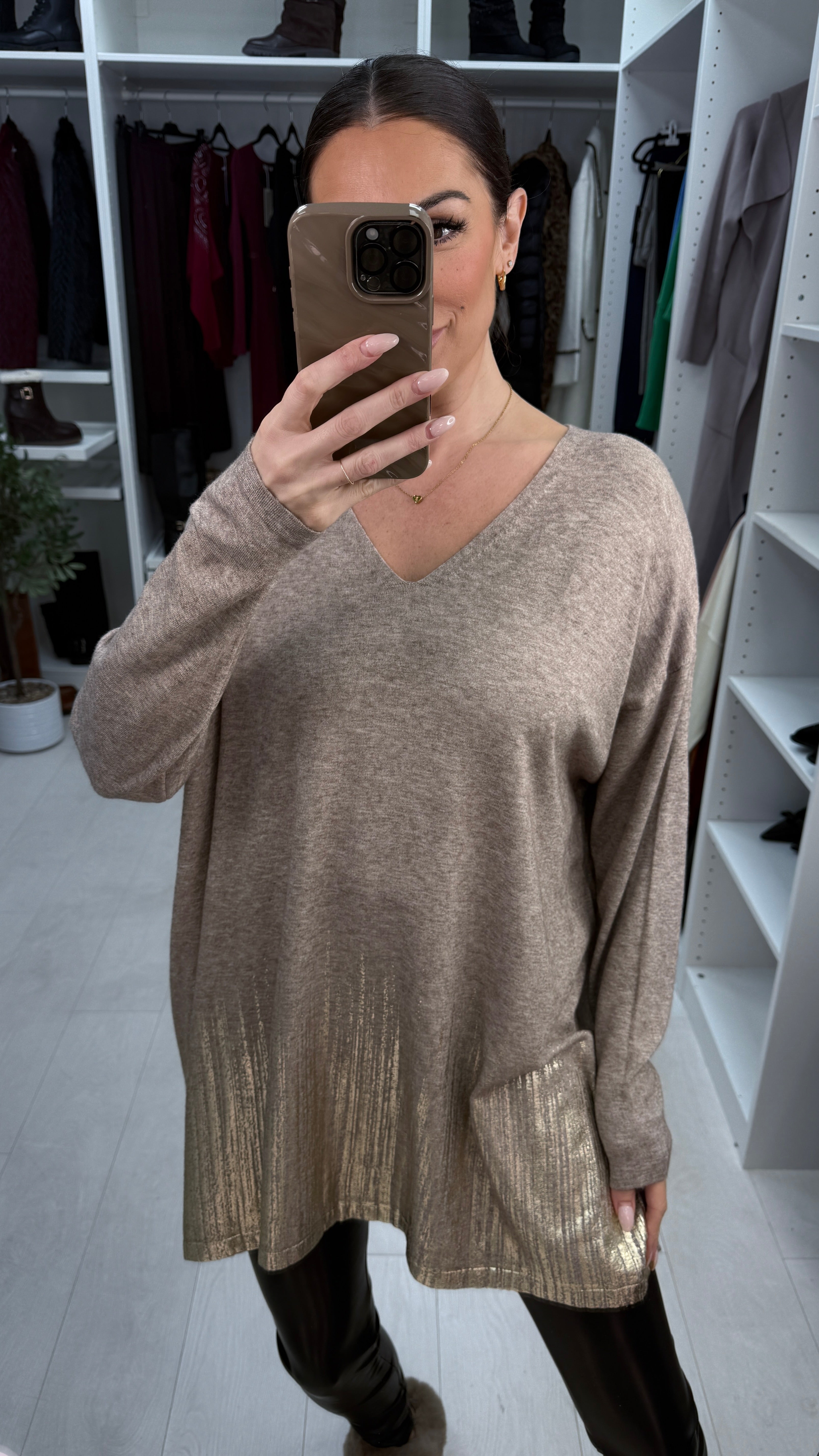 Laurena Plain Detailed Hem Loose Fit Jumper