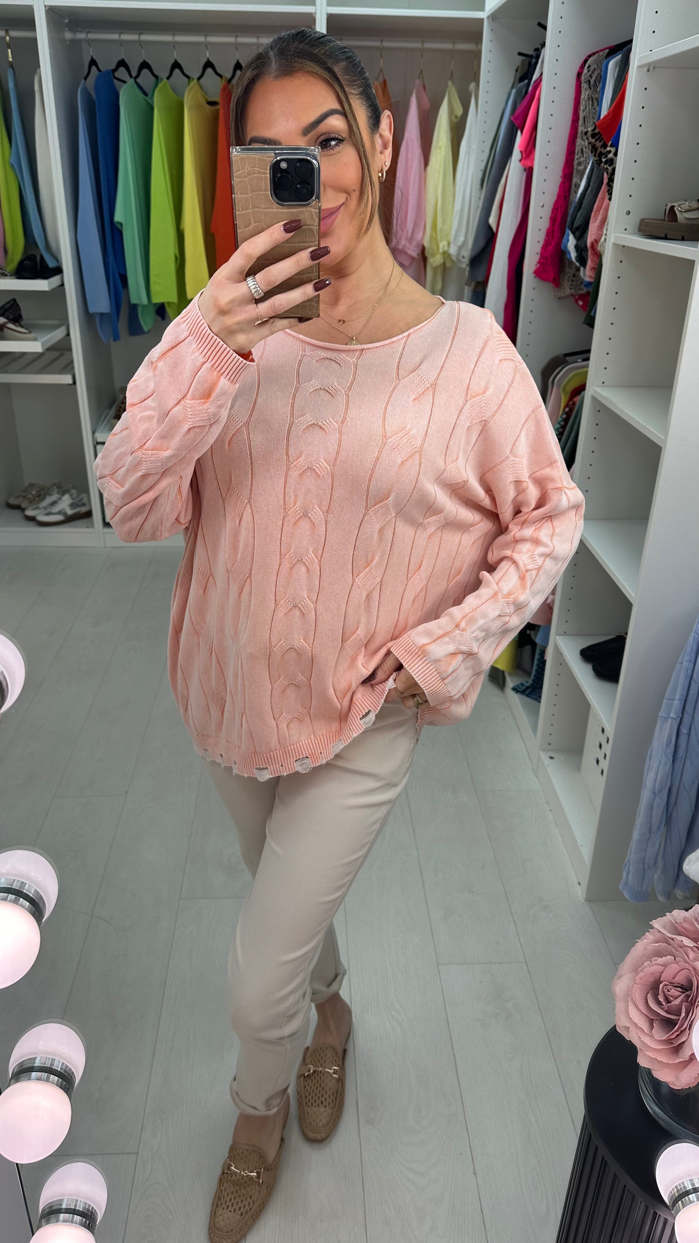 Courtney Plain Round Neck Cable Knit Sweatshirt