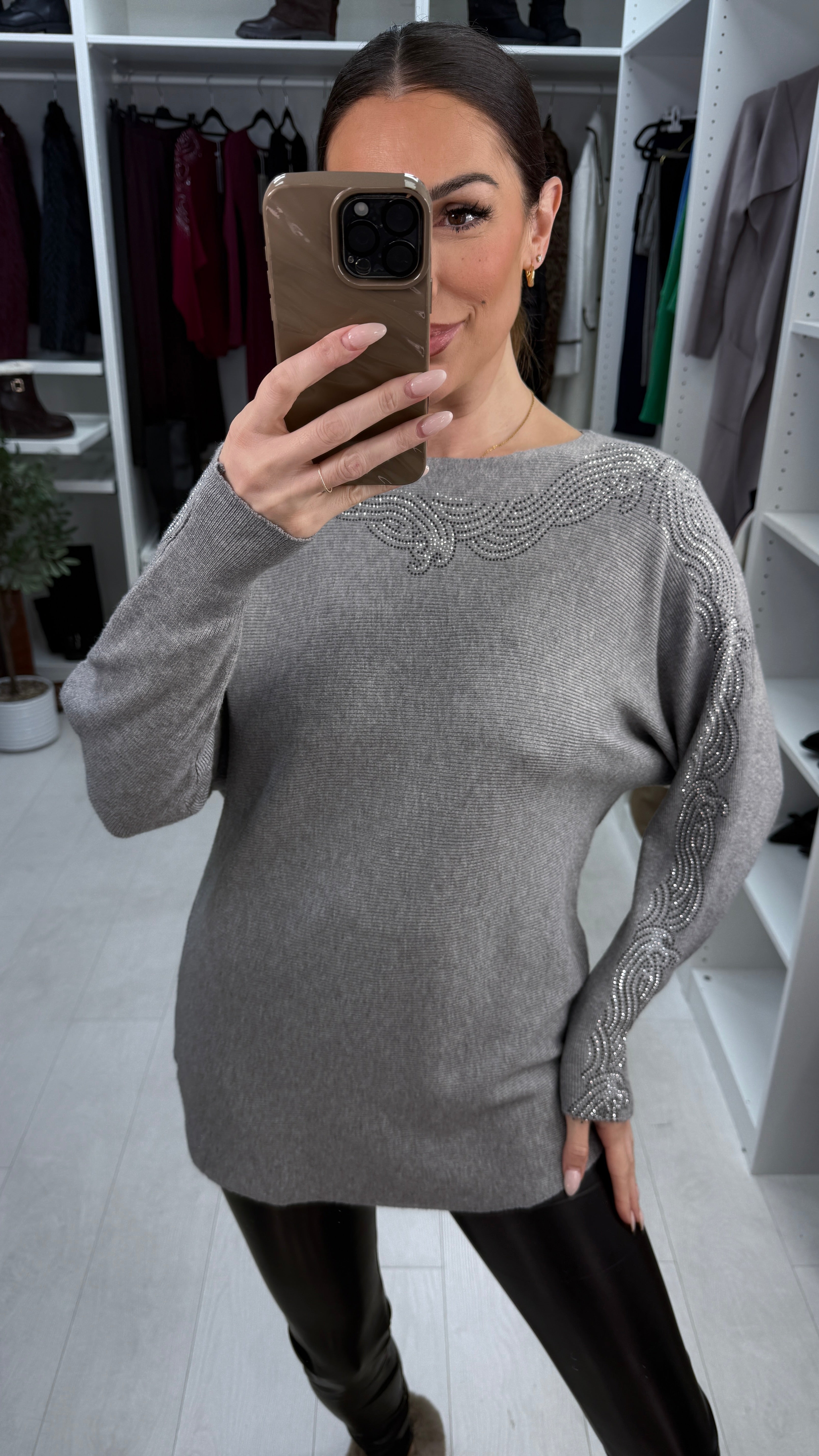 Carmena Diamante Detail Ribbed Knit Jumper