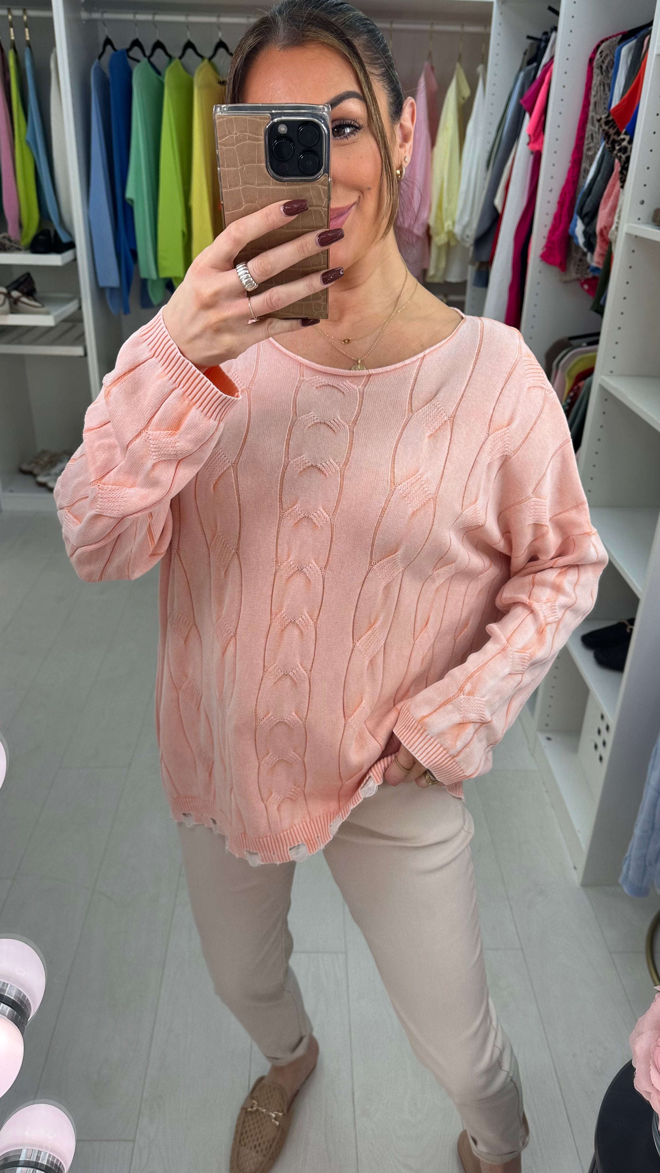 Courtney Plain Round Neck Cable Knit Sweatshirt