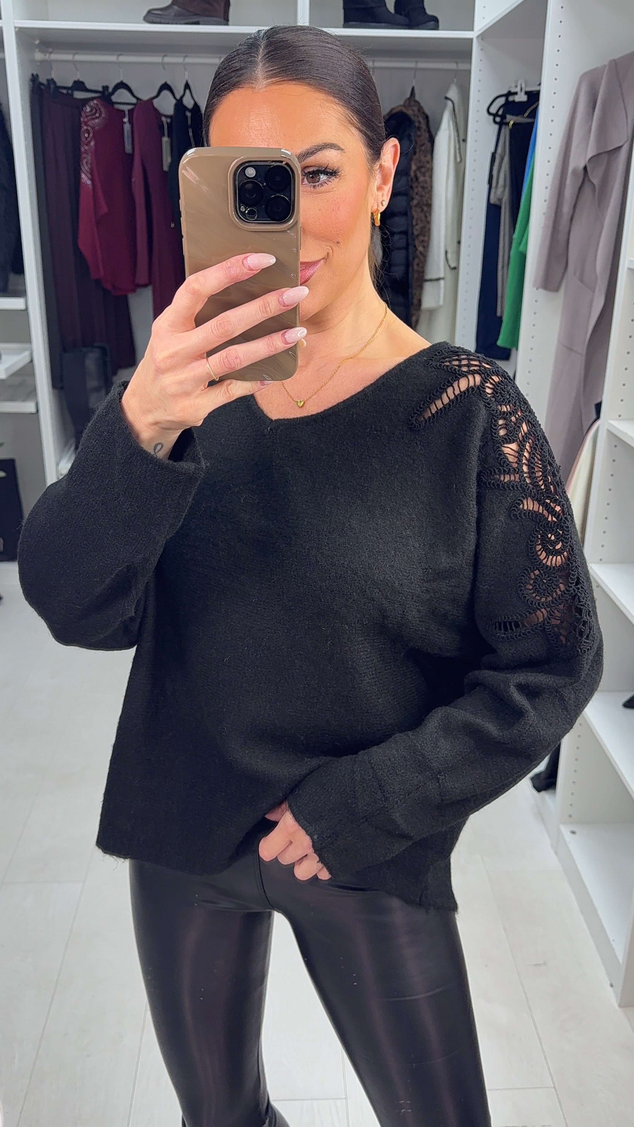 Rozlyn Super Soft Crochet Sleeve Detail Jumper