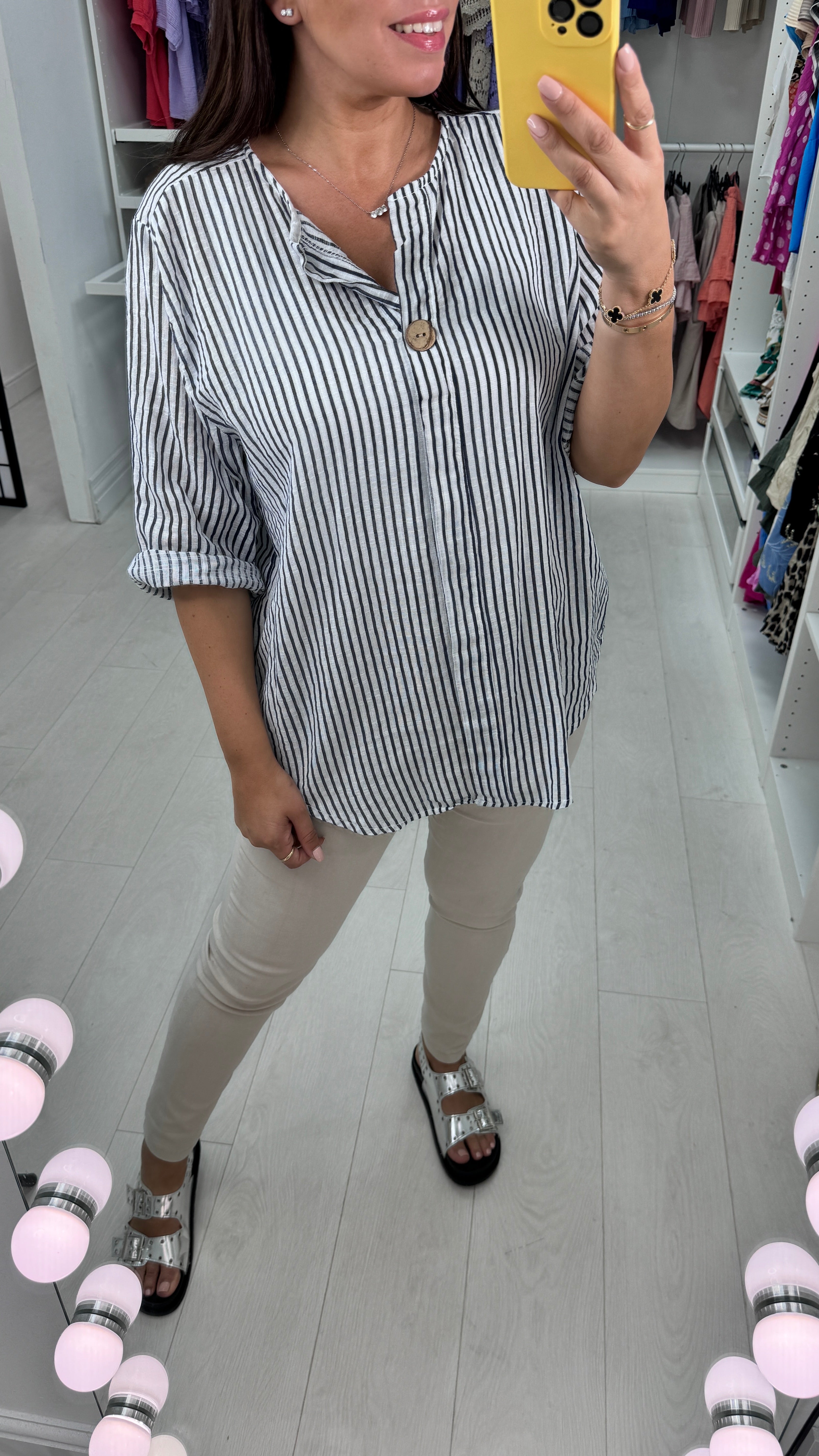 Catia Stripe Oversized Button Detail Top