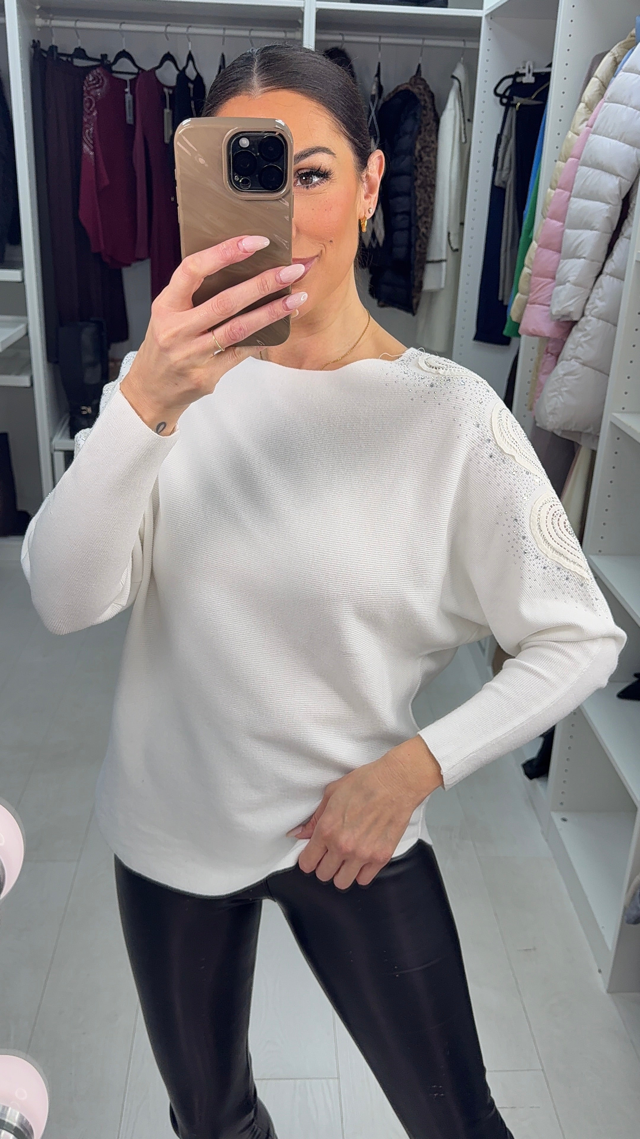 Hollis Embellished Sleeve Ribbed Knit Jumper