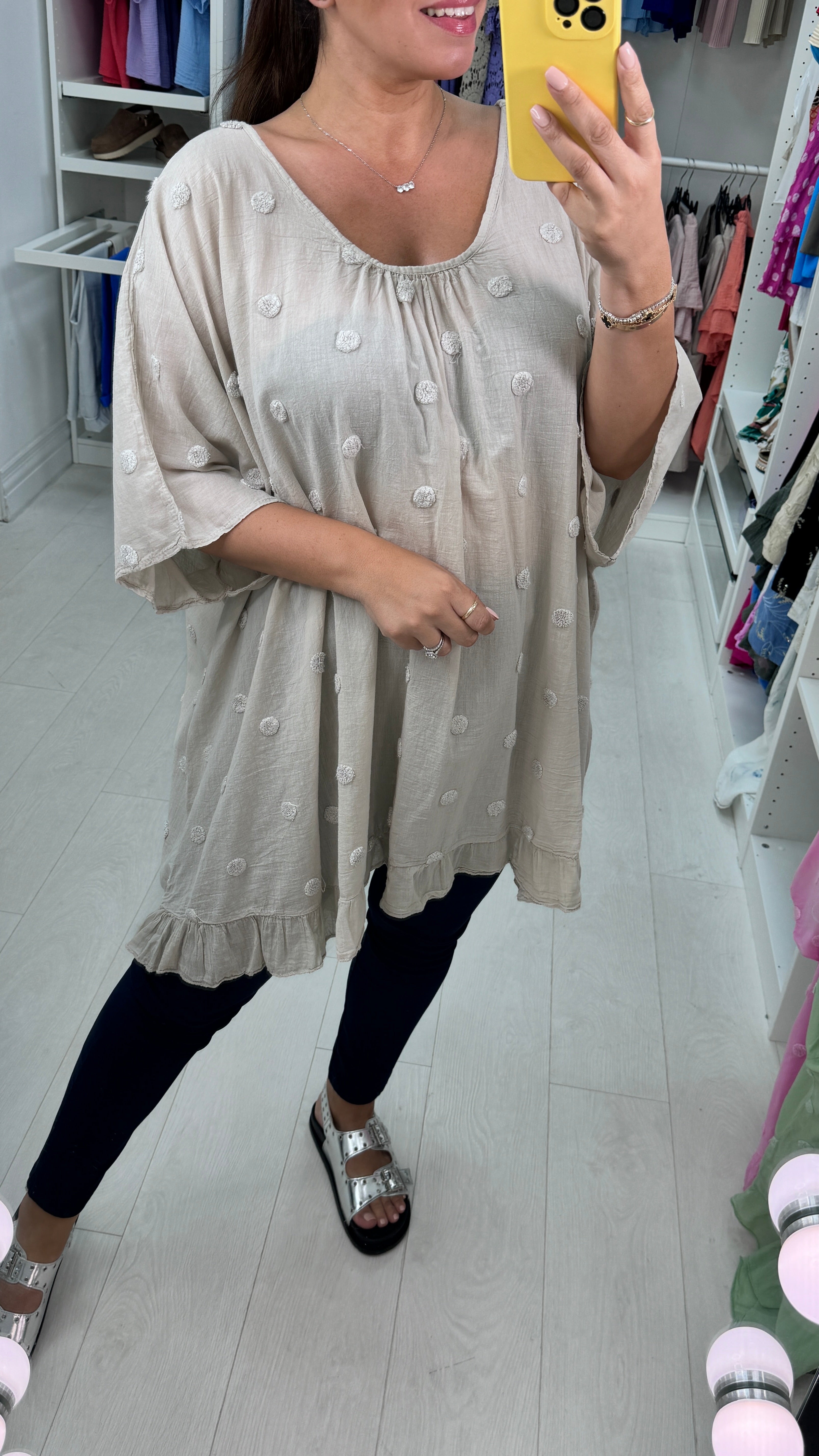 Dominga Dot Detail Lightweight Oversized Top