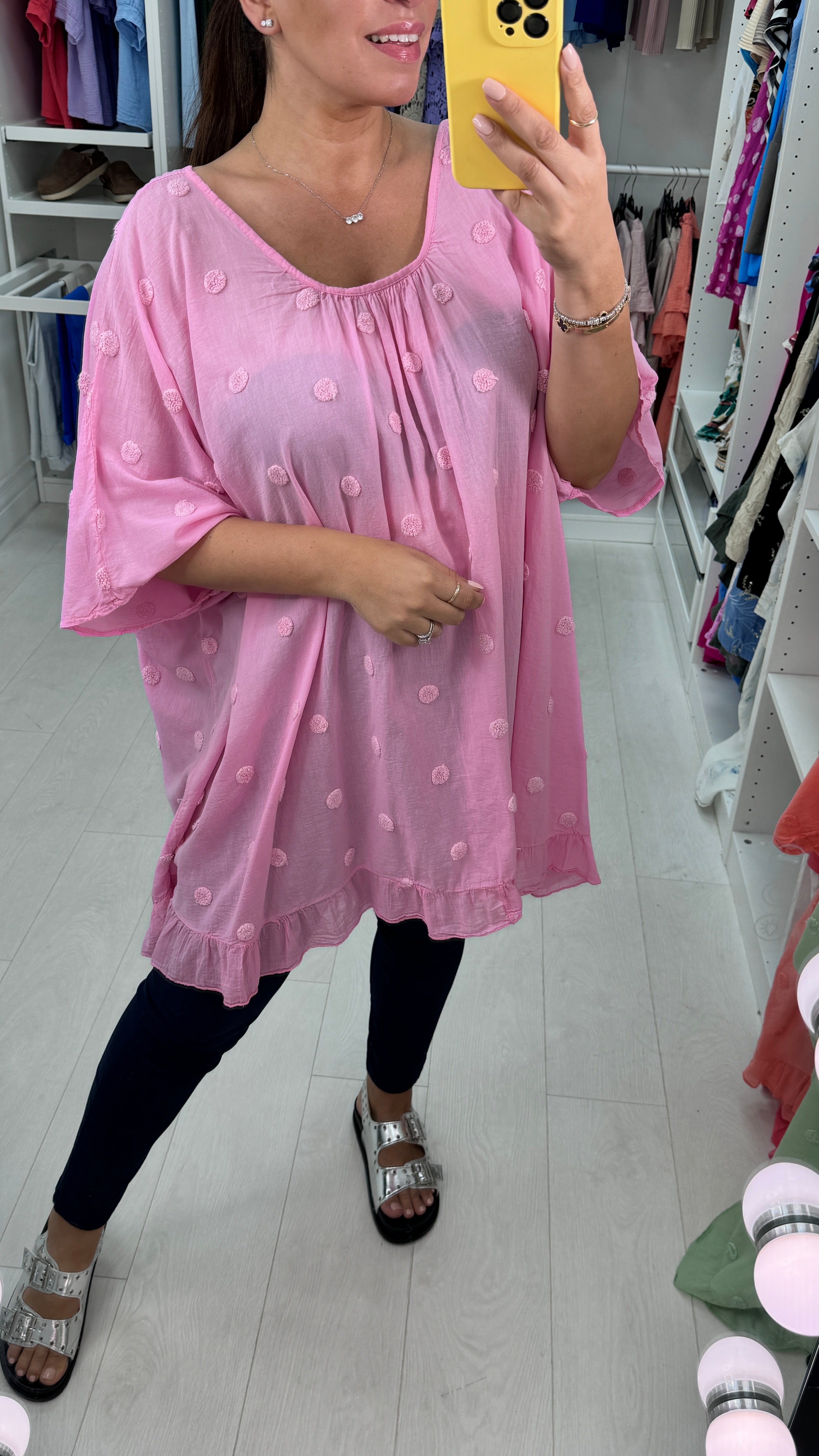 Dominga Dot Detail Lightweight Oversized Top