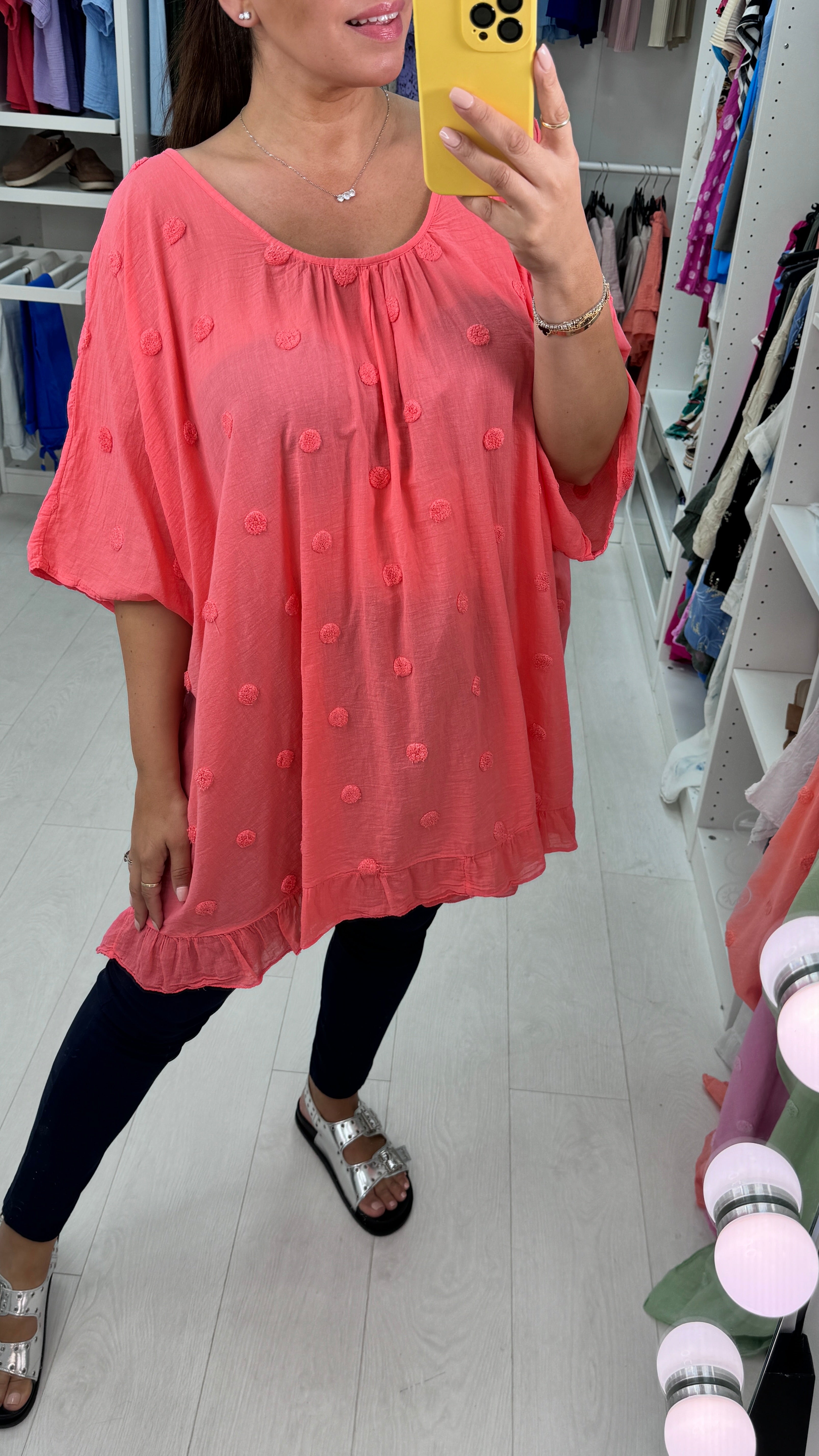 Dominga Dot Detail Lightweight Oversized Top