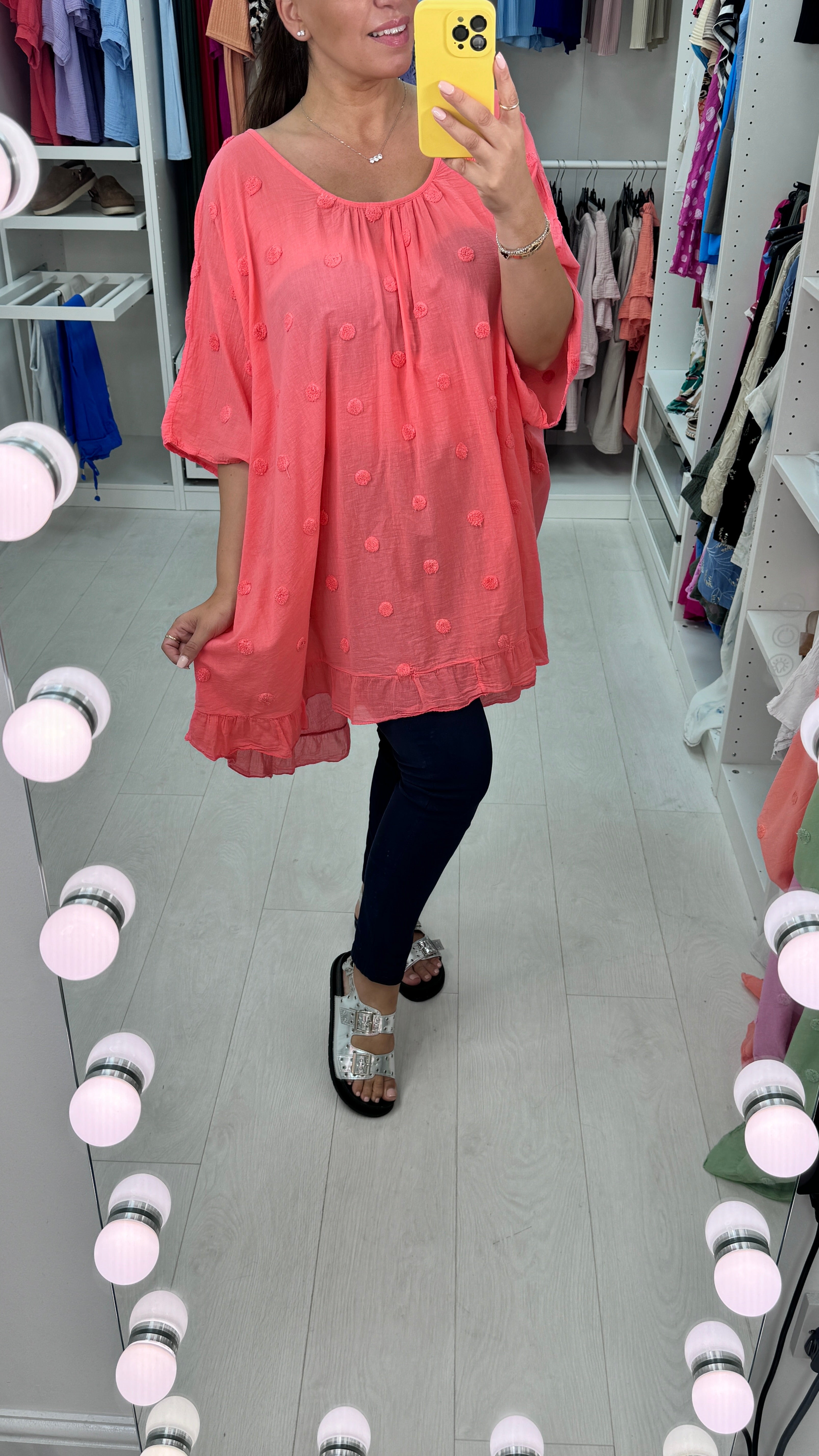 Dominga Dot Detail Lightweight Oversized Top