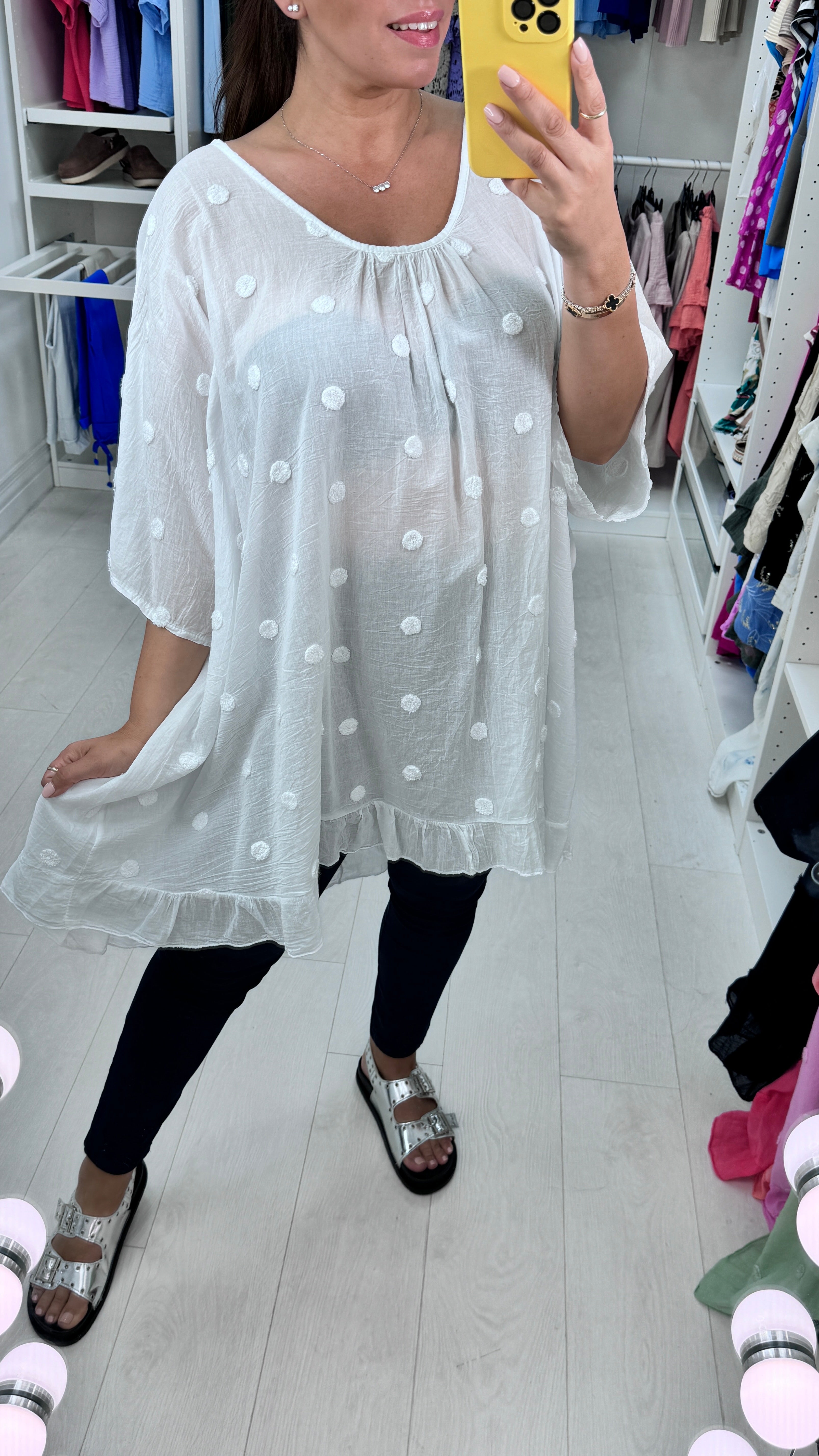 Dominga Dot Detail Lightweight Oversized Top