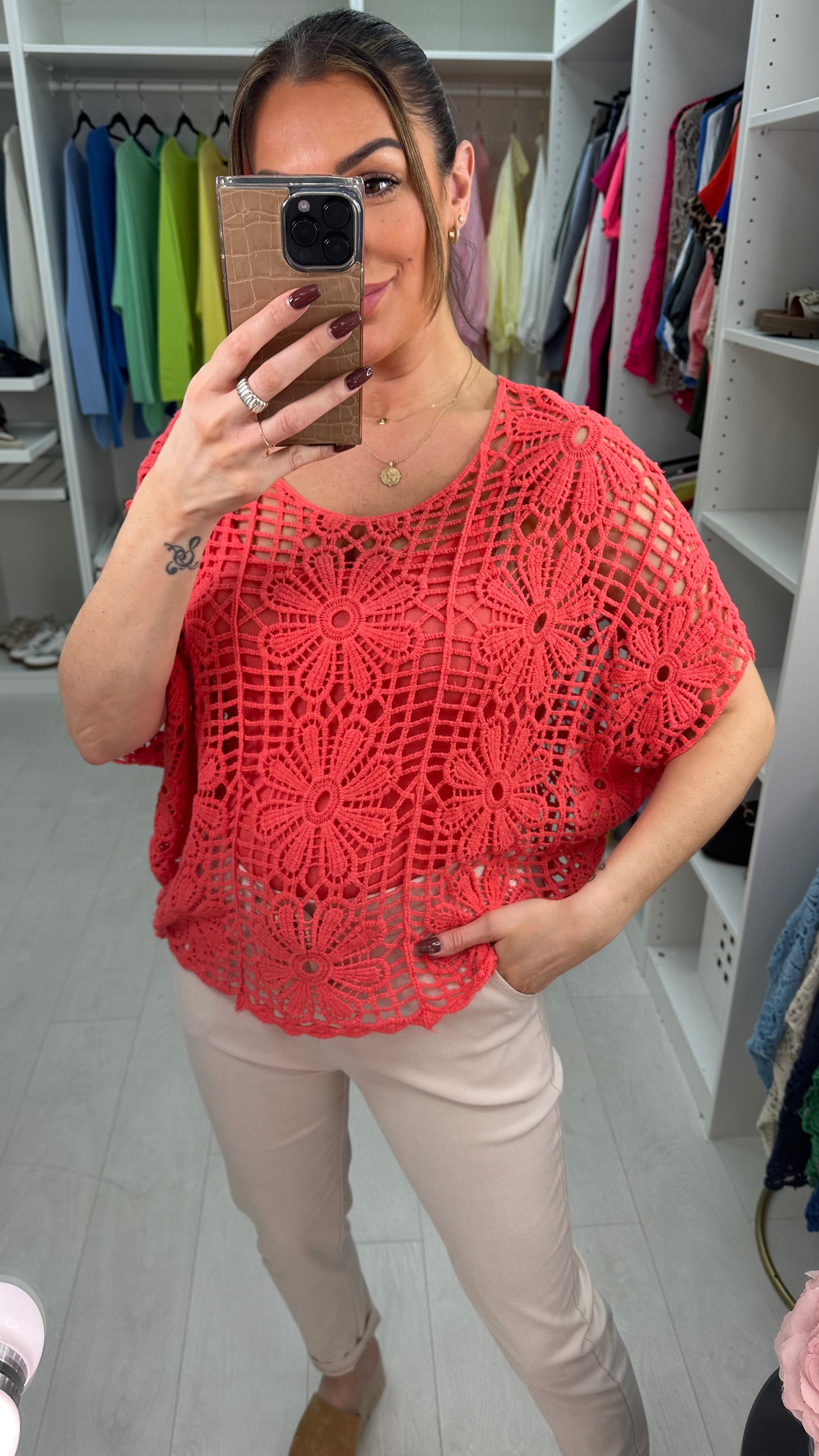 Cindy Floral Crochet Batwing Top