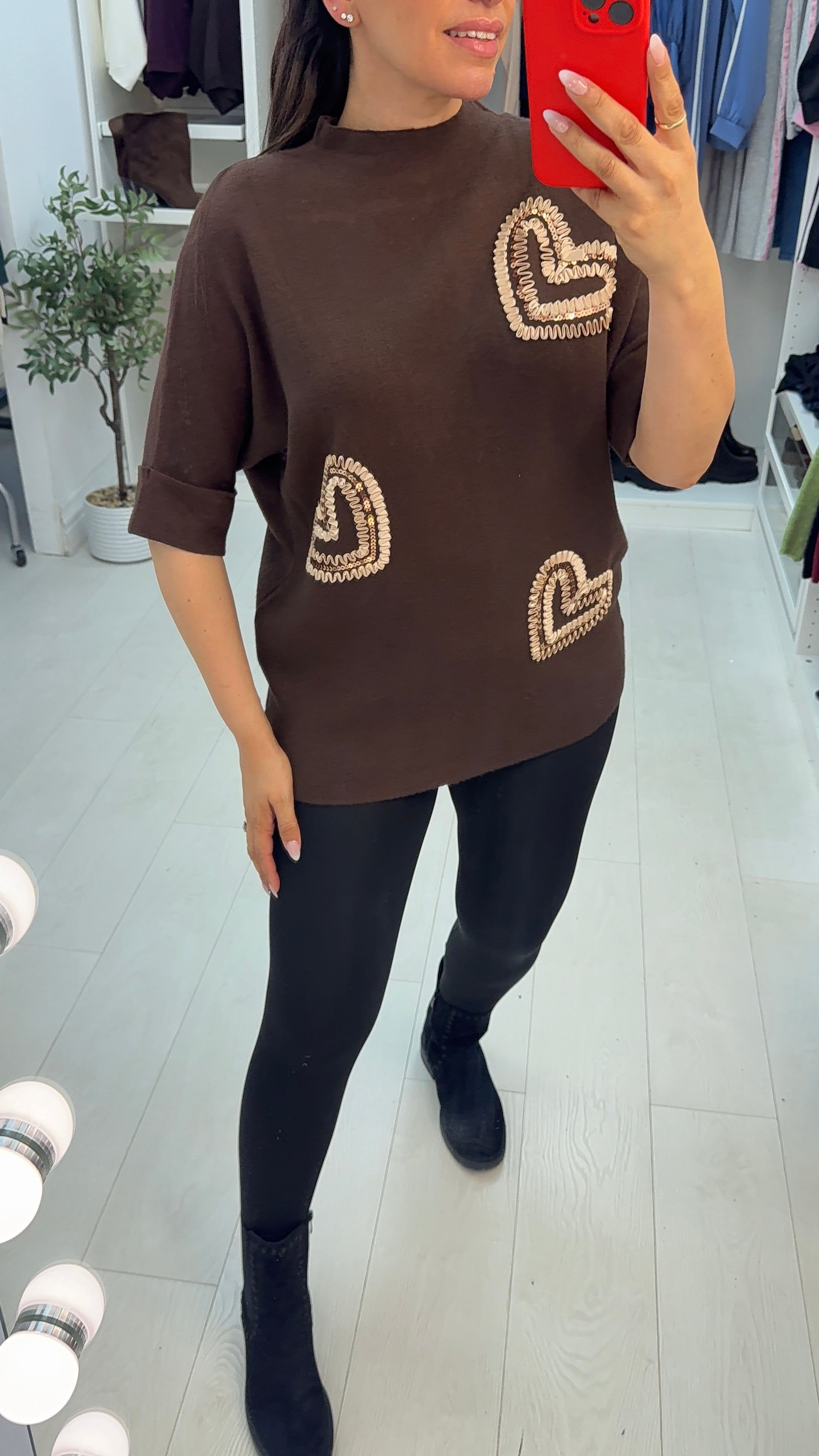 Vania Embellished Heart High Neck Jumper