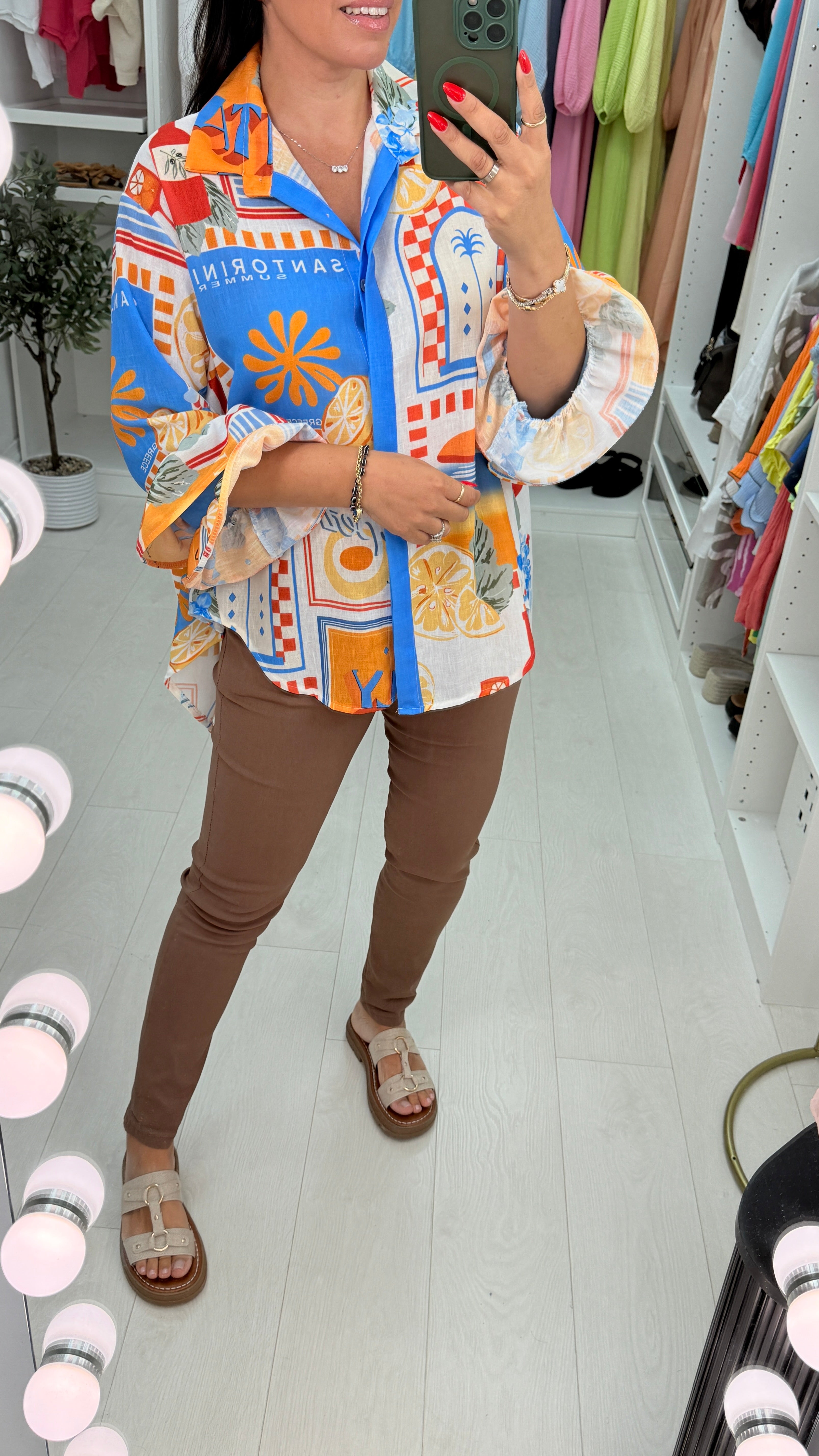 Mayra Tropical Print Ruffle Cuff Shirt