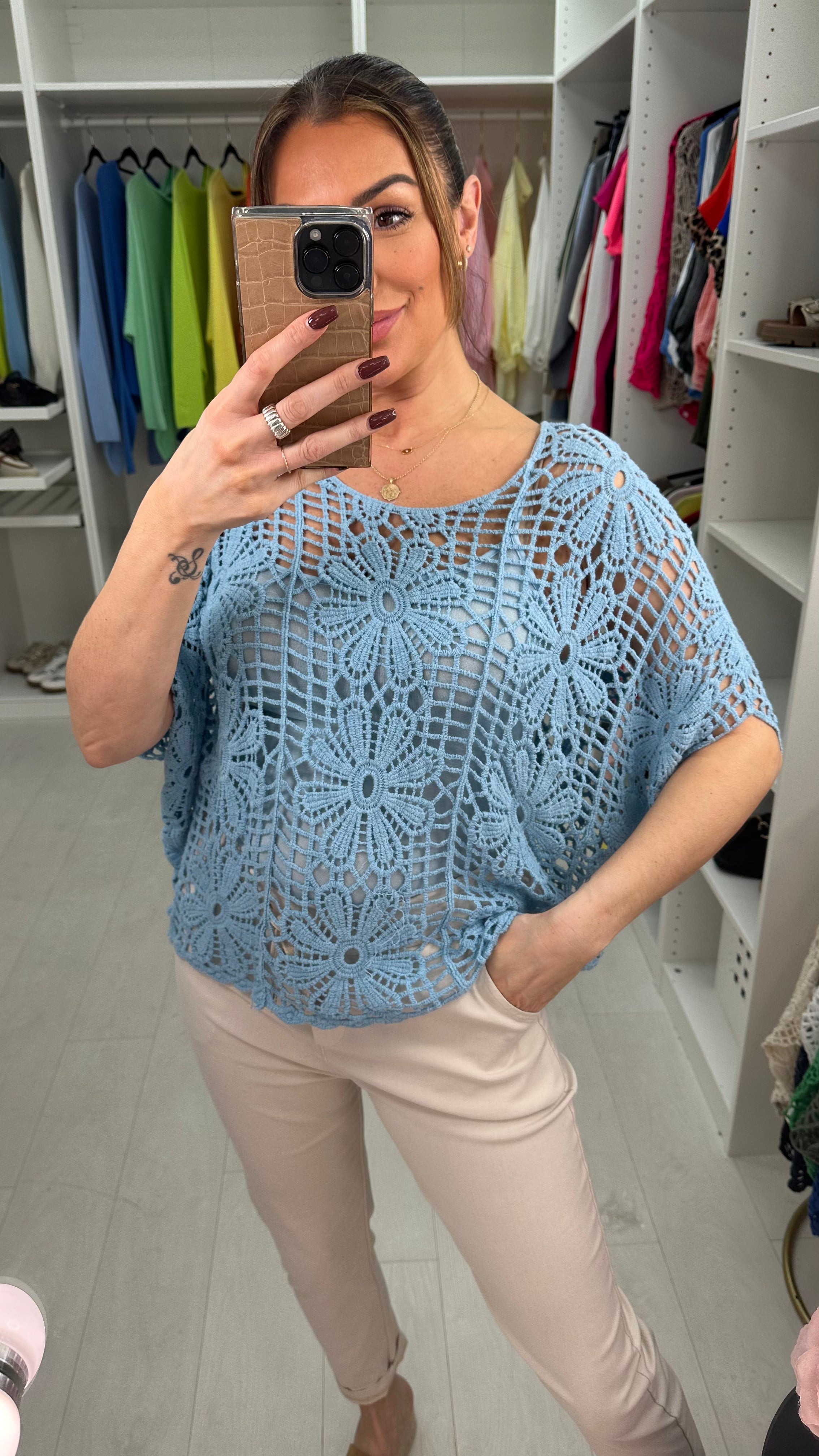 Cindy Floral Crochet Batwing Top