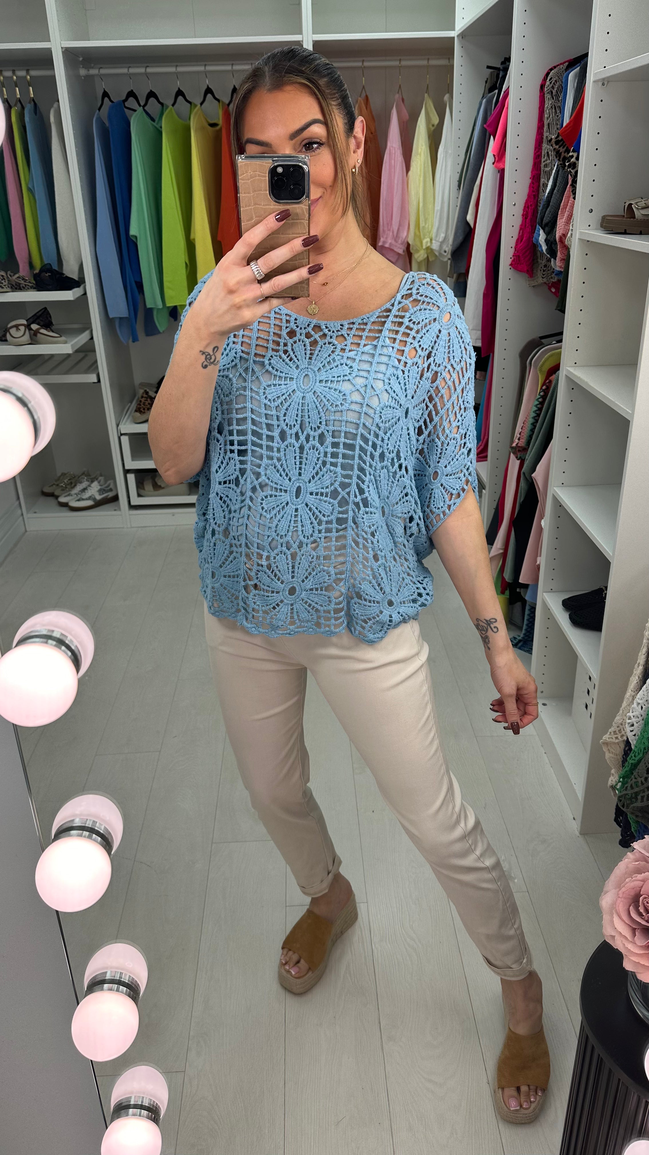 Cindy Floral Crochet Batwing Top