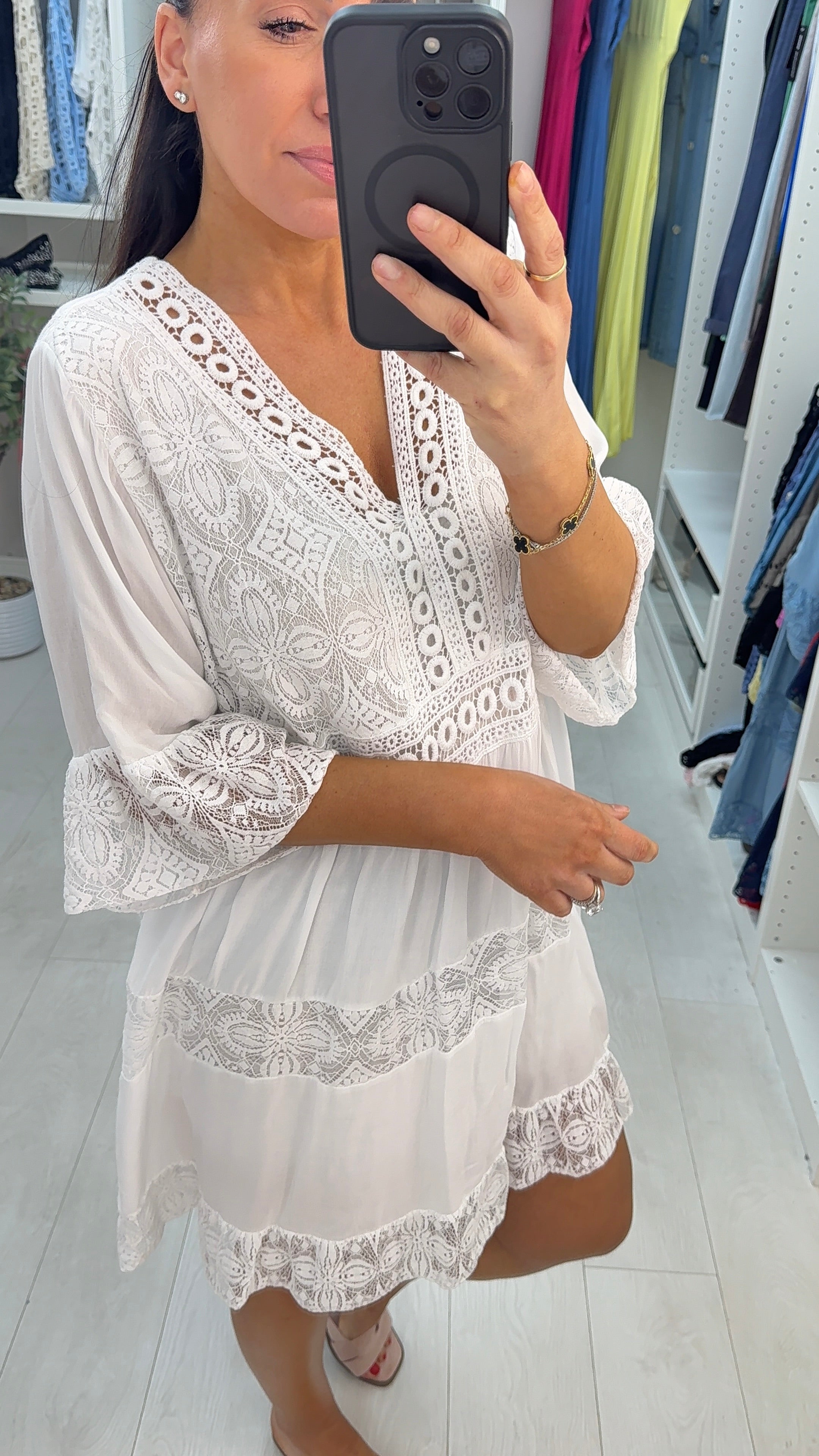 Debi Lace Embroidered Smock Dress