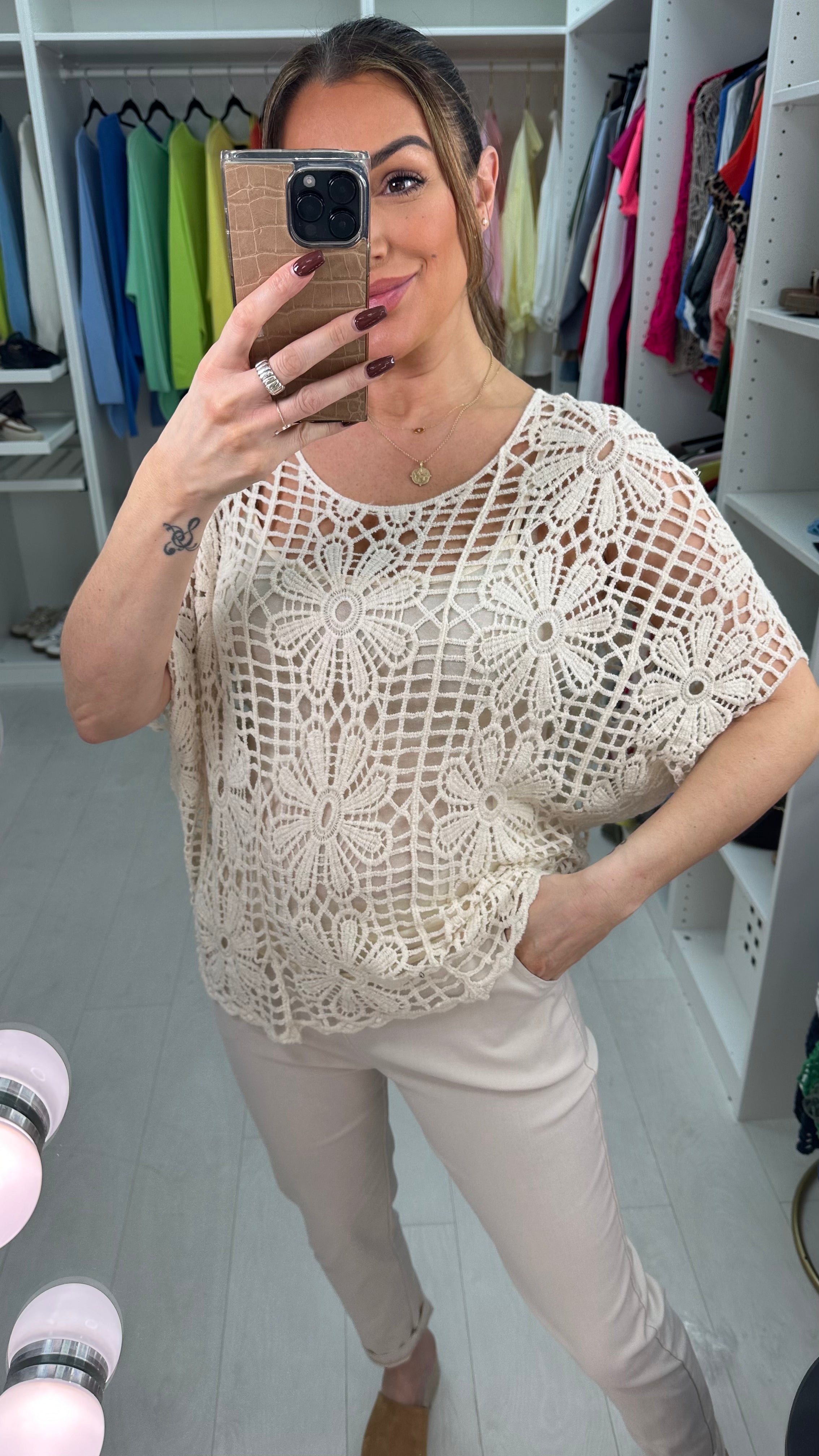 Cindy Floral Crochet Batwing Top