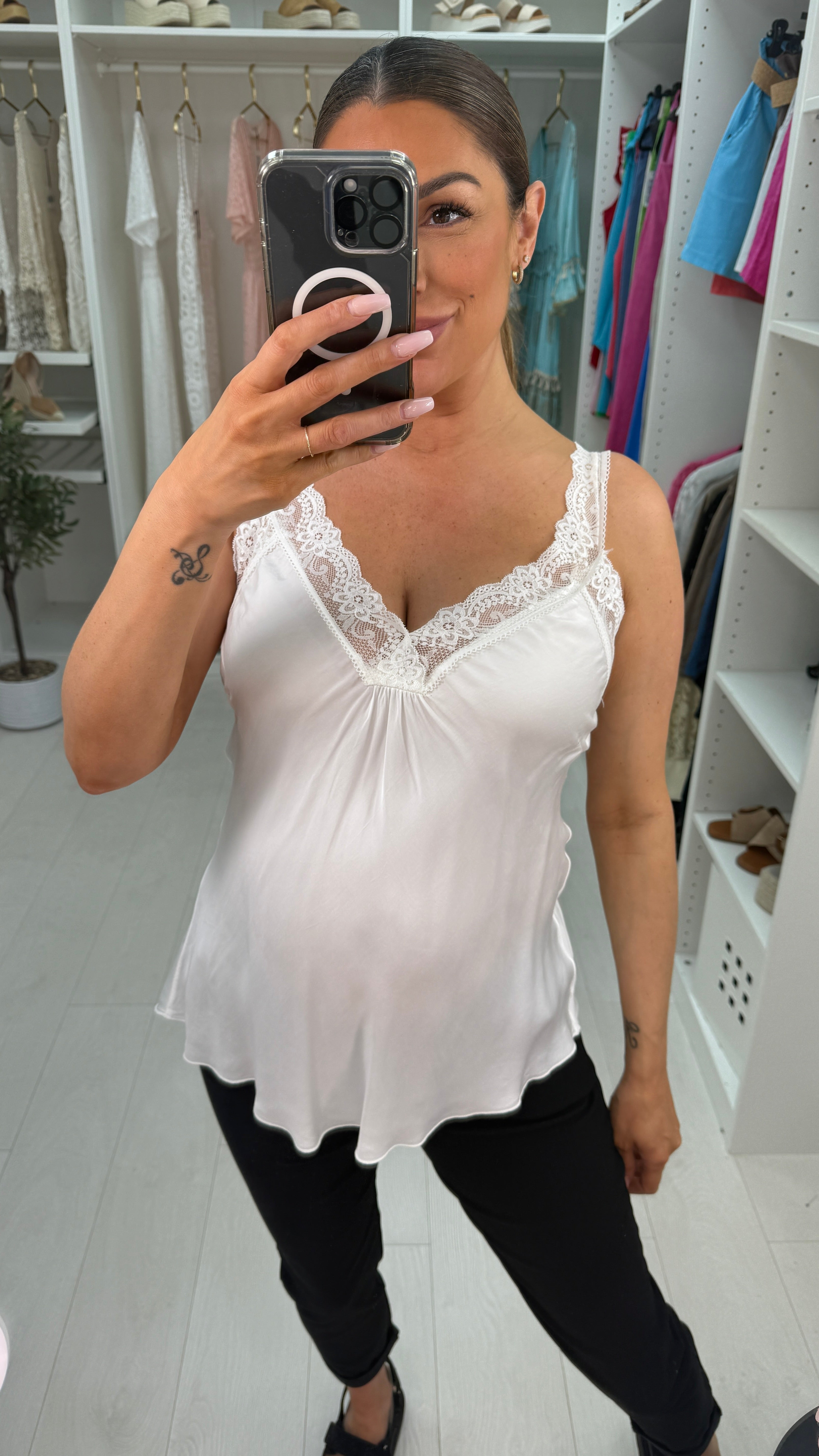 Skye Lace Trim Detail Satin Cami