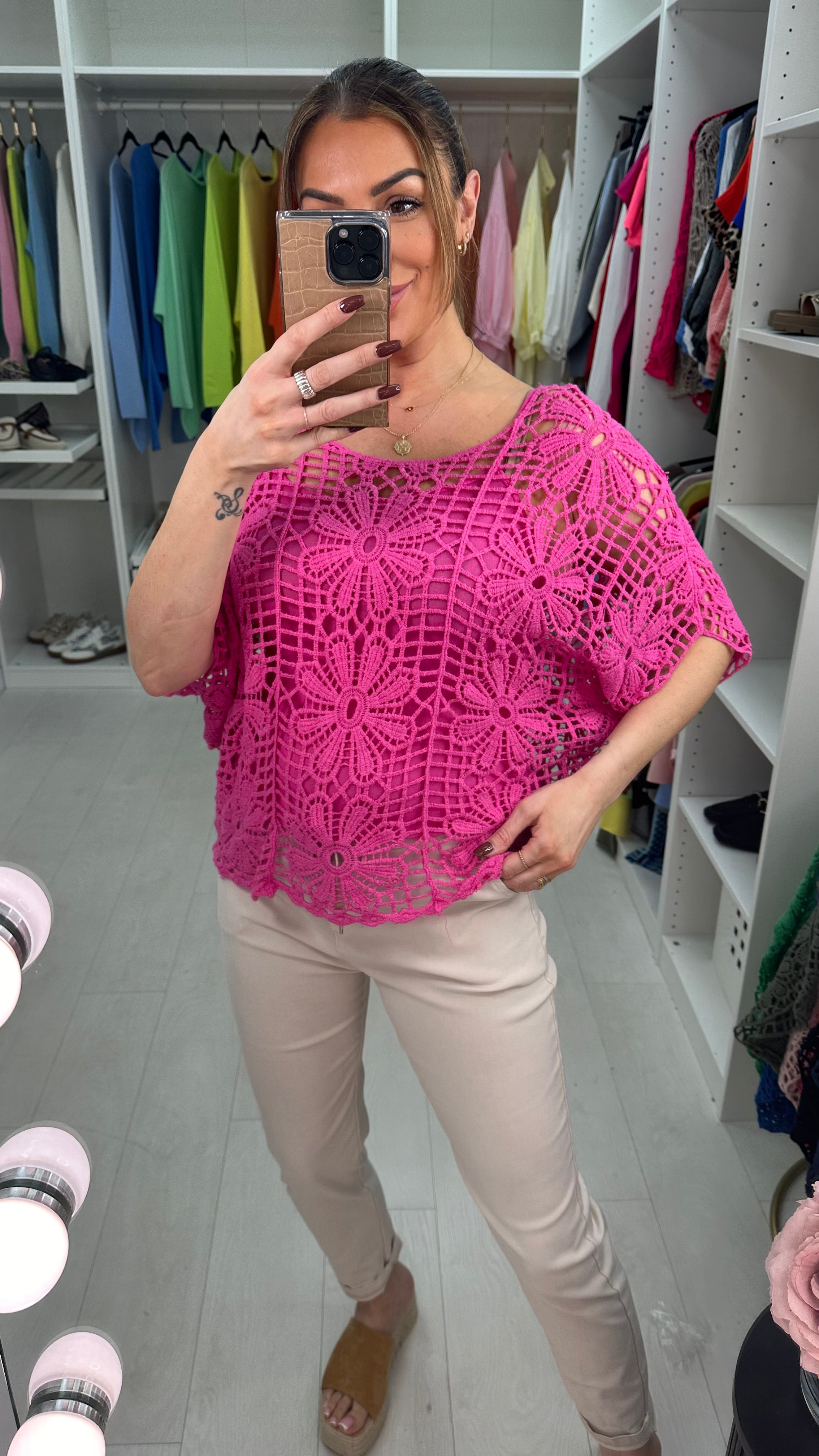 Cindy Floral Crochet Batwing Top