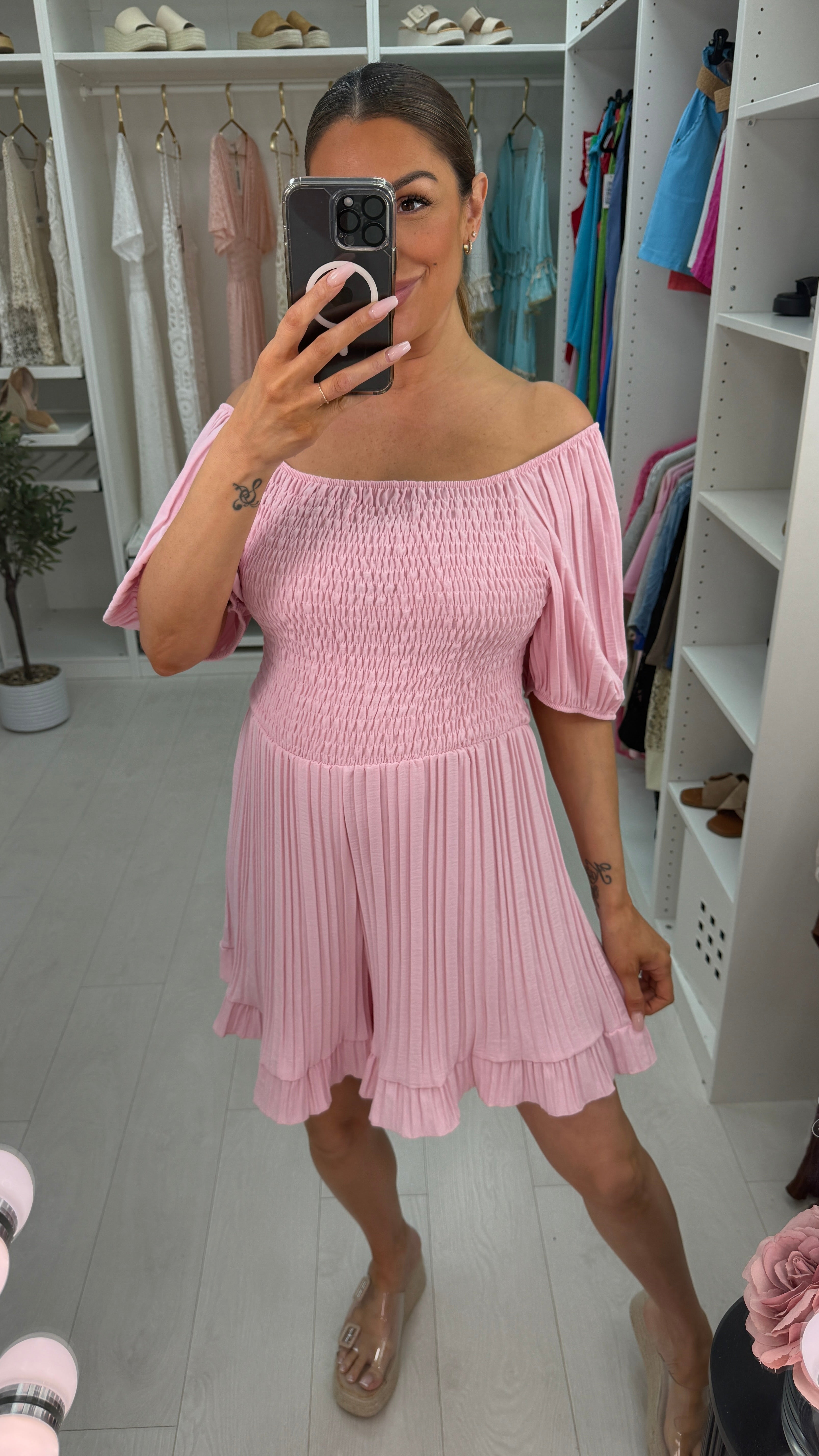 Ivette Plain Pleated Bardot Playsuit